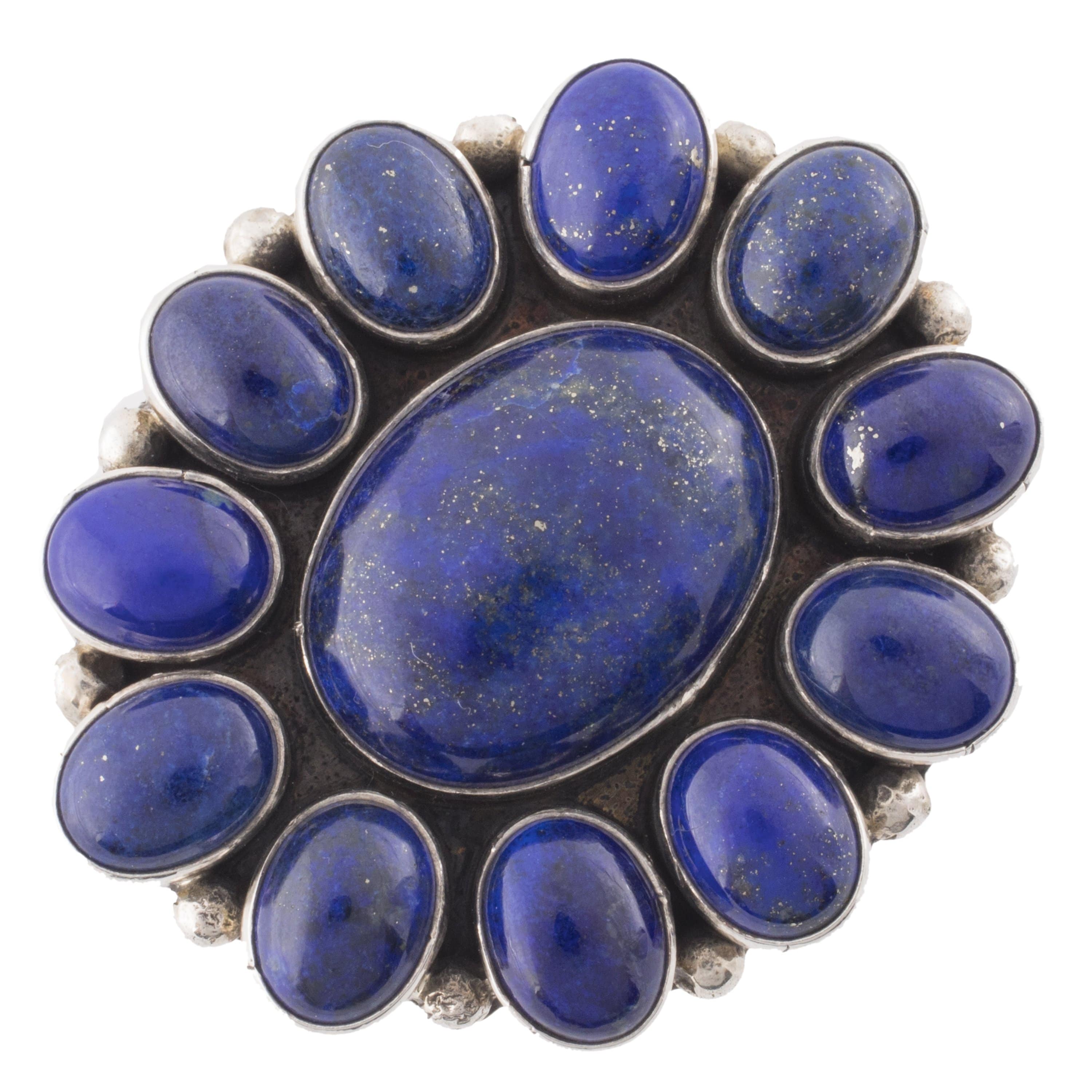 Kalifano Native American Jewelry 6 Paul Livingston Lapis Flower USA Native American Made 925 Sterling Silver Ring NAR1500.013.6