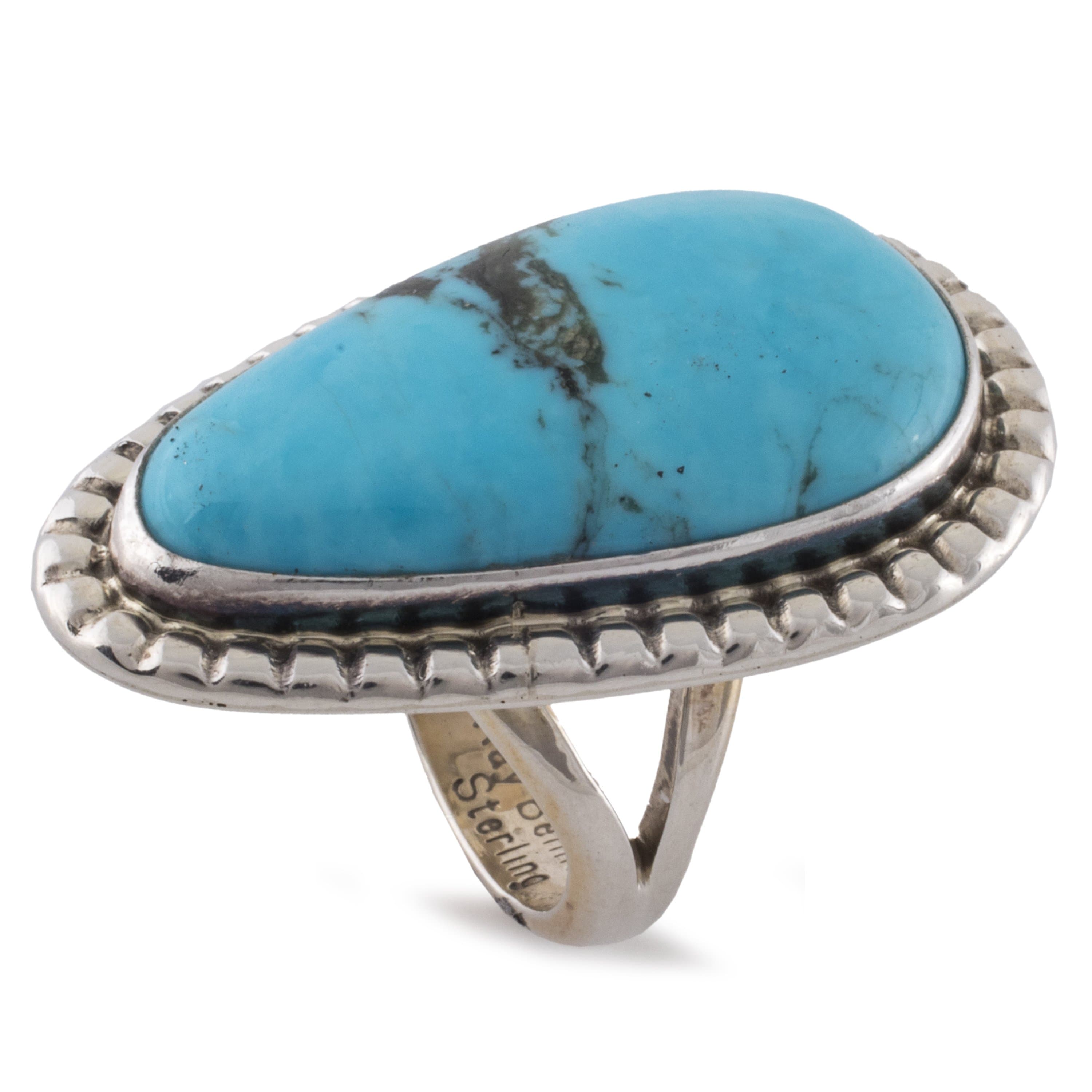 Kalifano Native American Jewelry 6 Ray Bennett Kingman Turquoise Pear Shaped USA Native American Made 925 Sterling Silver Ring NAR400.034.6