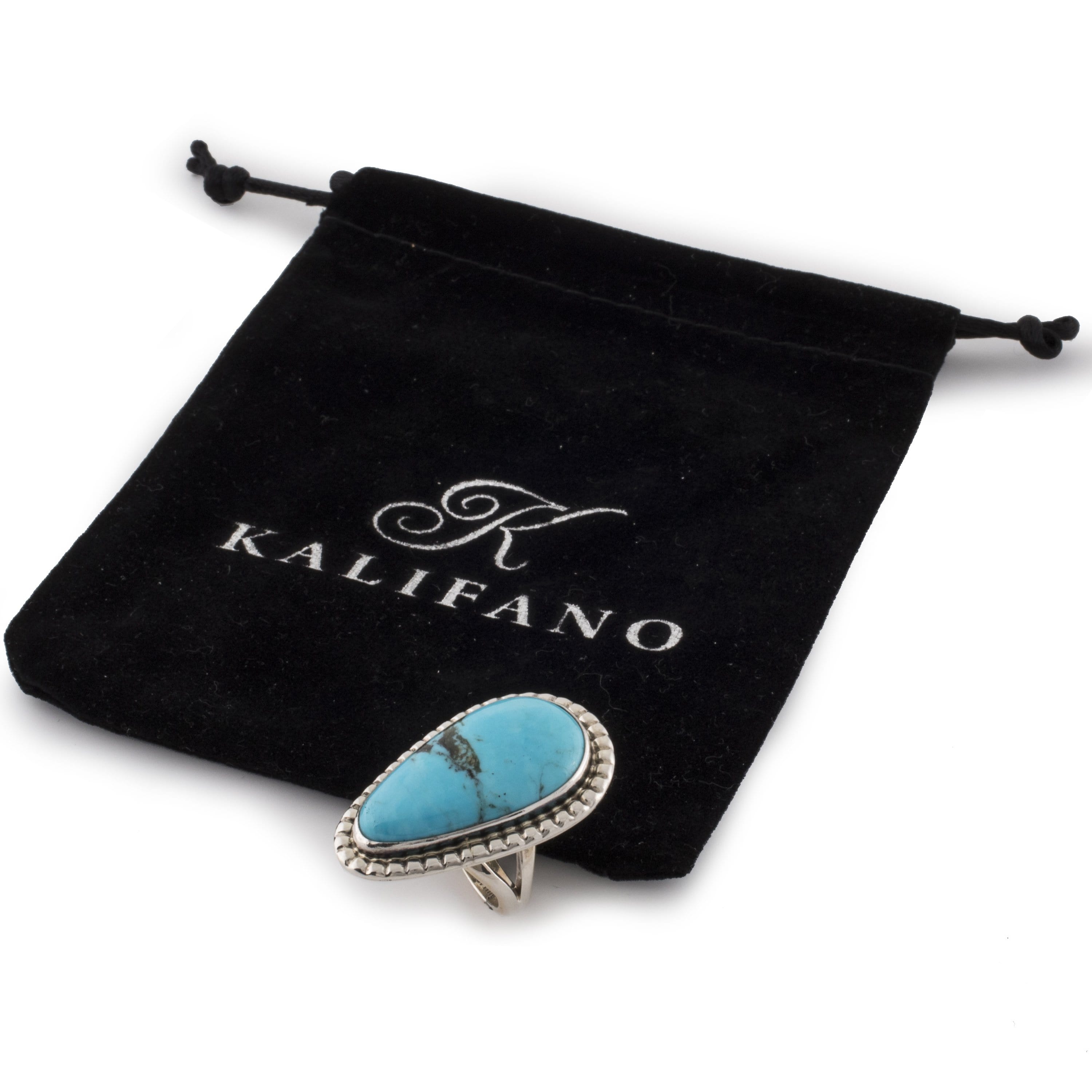 Kalifano Native American Jewelry 6 Ray Bennett Kingman Turquoise Pear Shaped USA Native American Made 925 Sterling Silver Ring NAR400.034.6