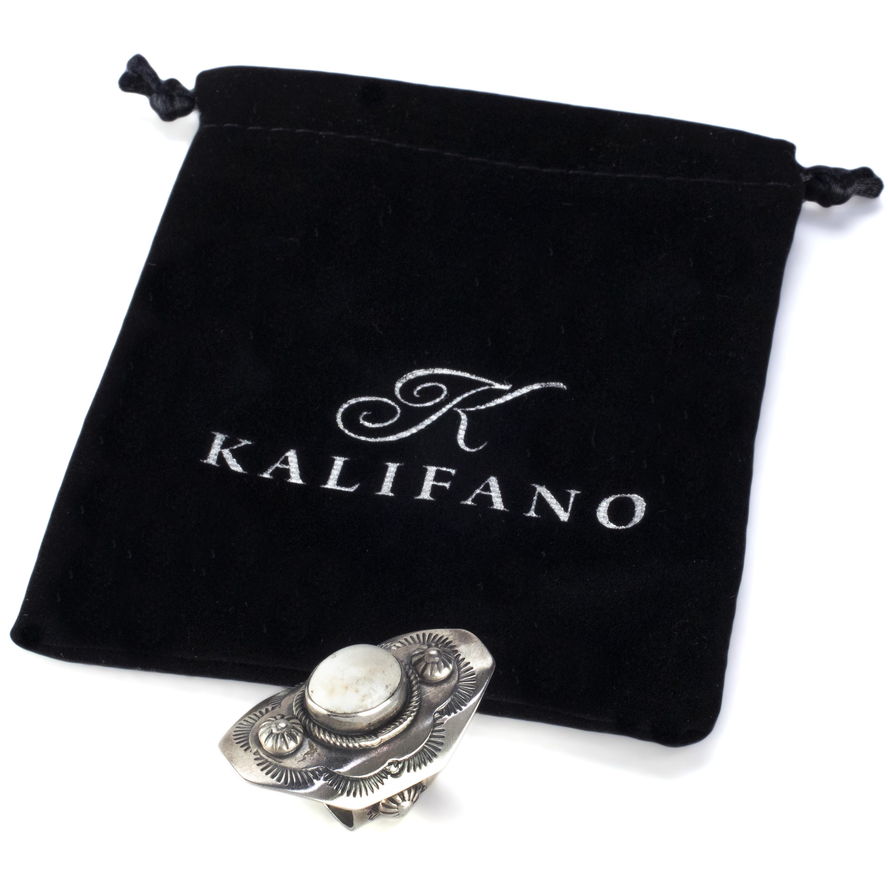 Kalifano Native American Jewelry 7.5 Brian Yellowhorse Navajo Kingman Turquoise USA Native American Made 925 Sterling Silver Ring NAR1800.008.75