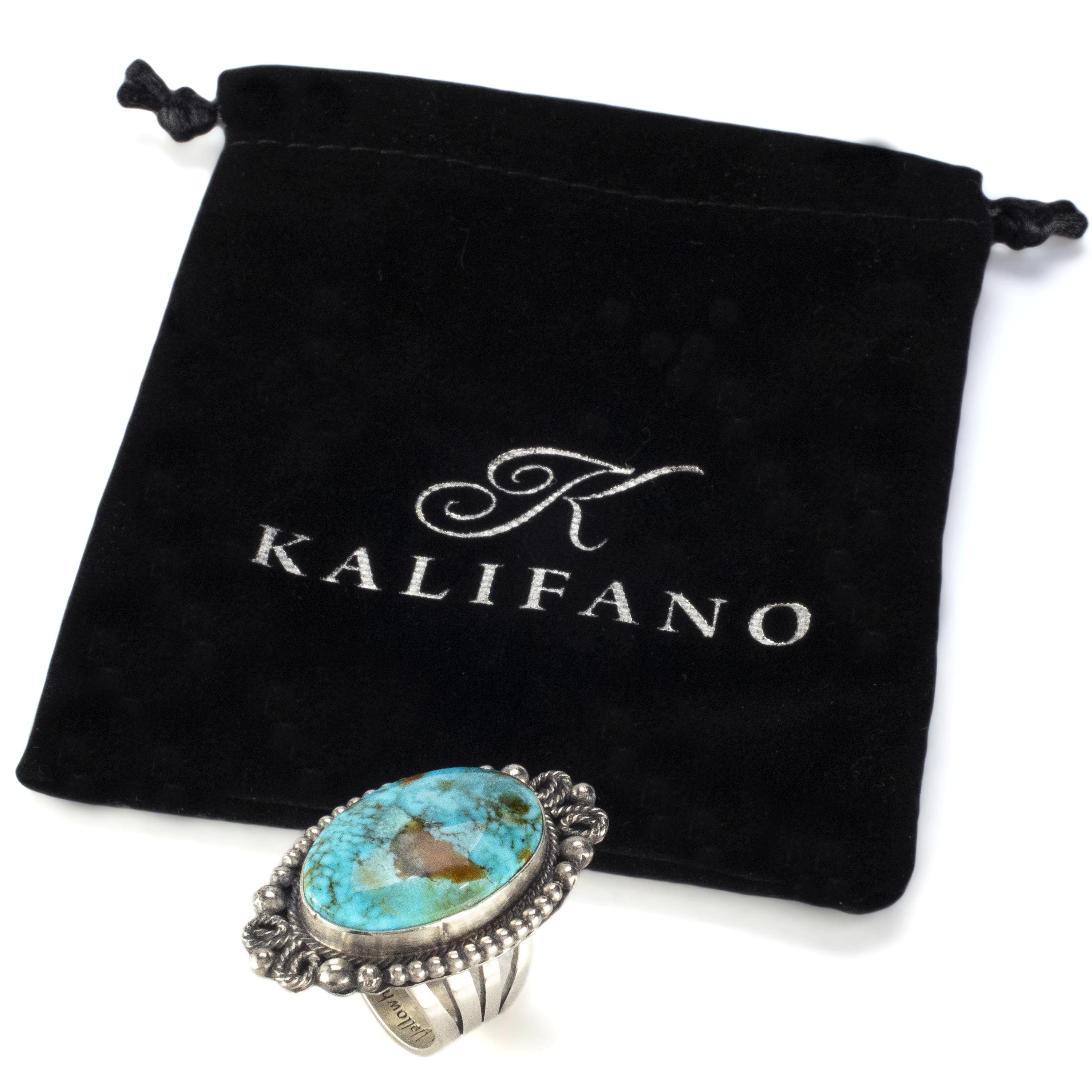 Kalifano Native American Jewelry 7.5 Brian Yellowhorse Navajo Kingman Turquoise USA Native American Made 925 Sterling Silver Ring NAR1800.008.75