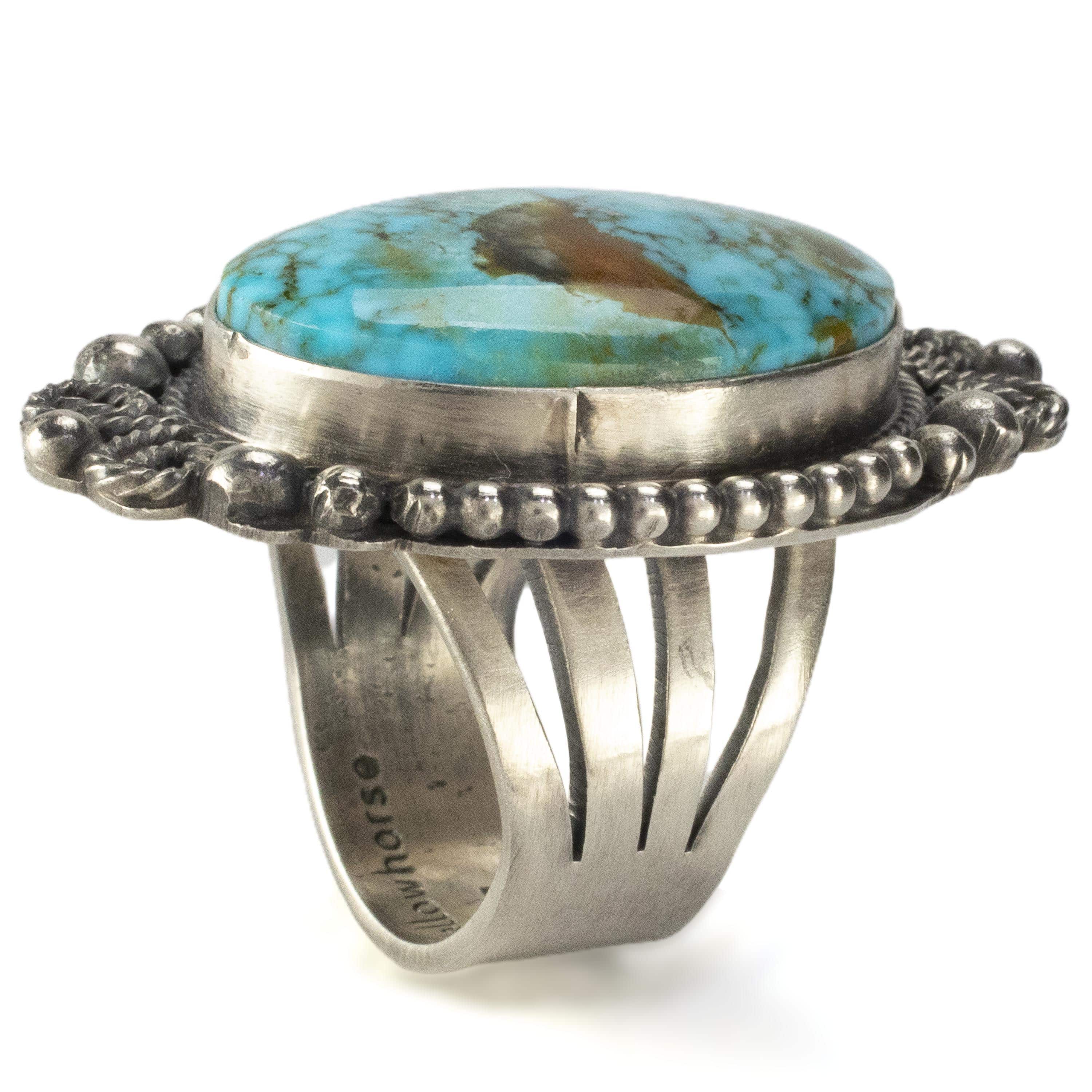 Kalifano Native American Jewelry 7.5 Brian Yellowhorse Navajo Kingman Turquoise USA Native American Made 925 Sterling Silver Ring NAR1800.008.75