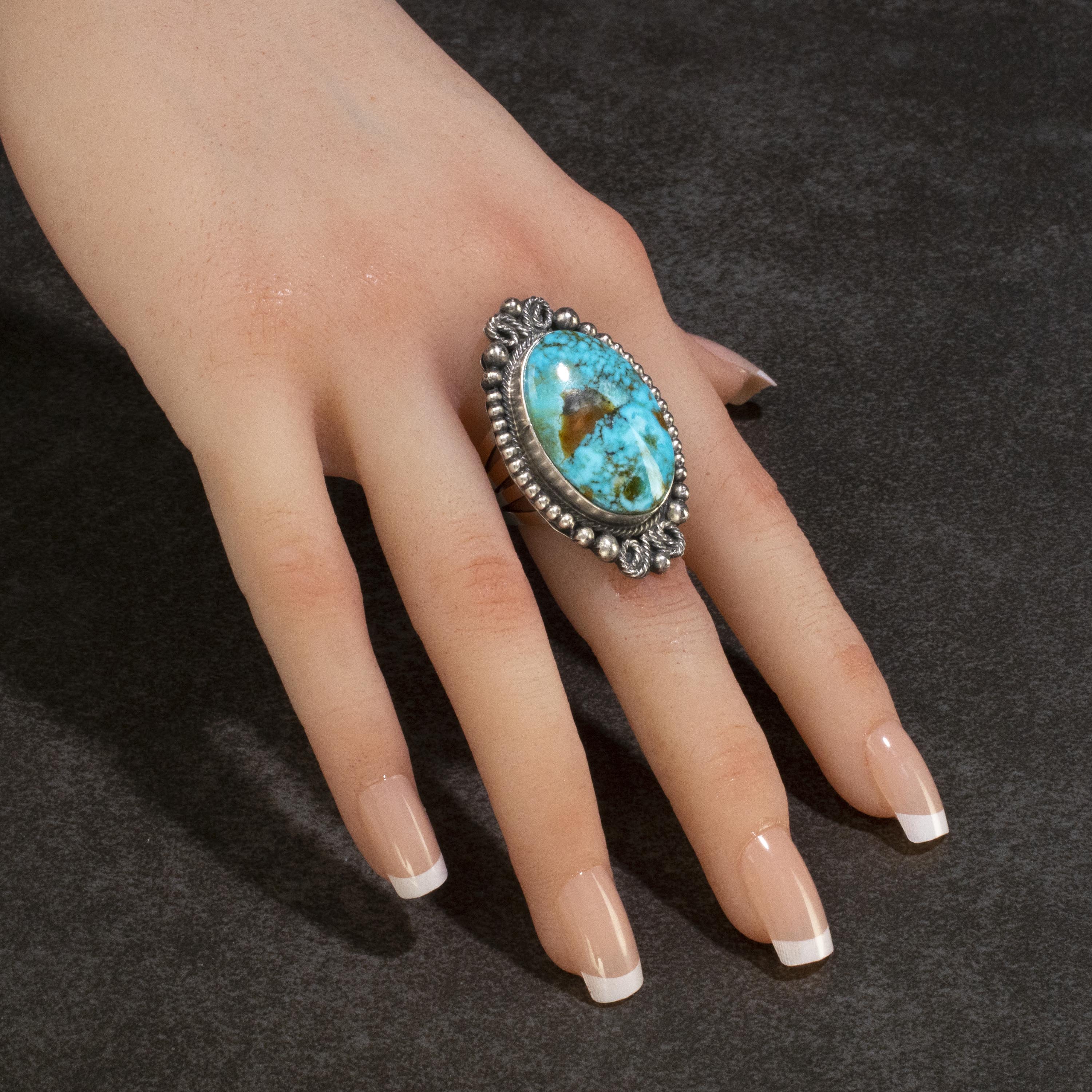 Kalifano Native American Jewelry 7.5 Brian Yellowhorse Navajo Kingman Turquoise USA Native American Made 925 Sterling Silver Ring NAR1800.008.75
