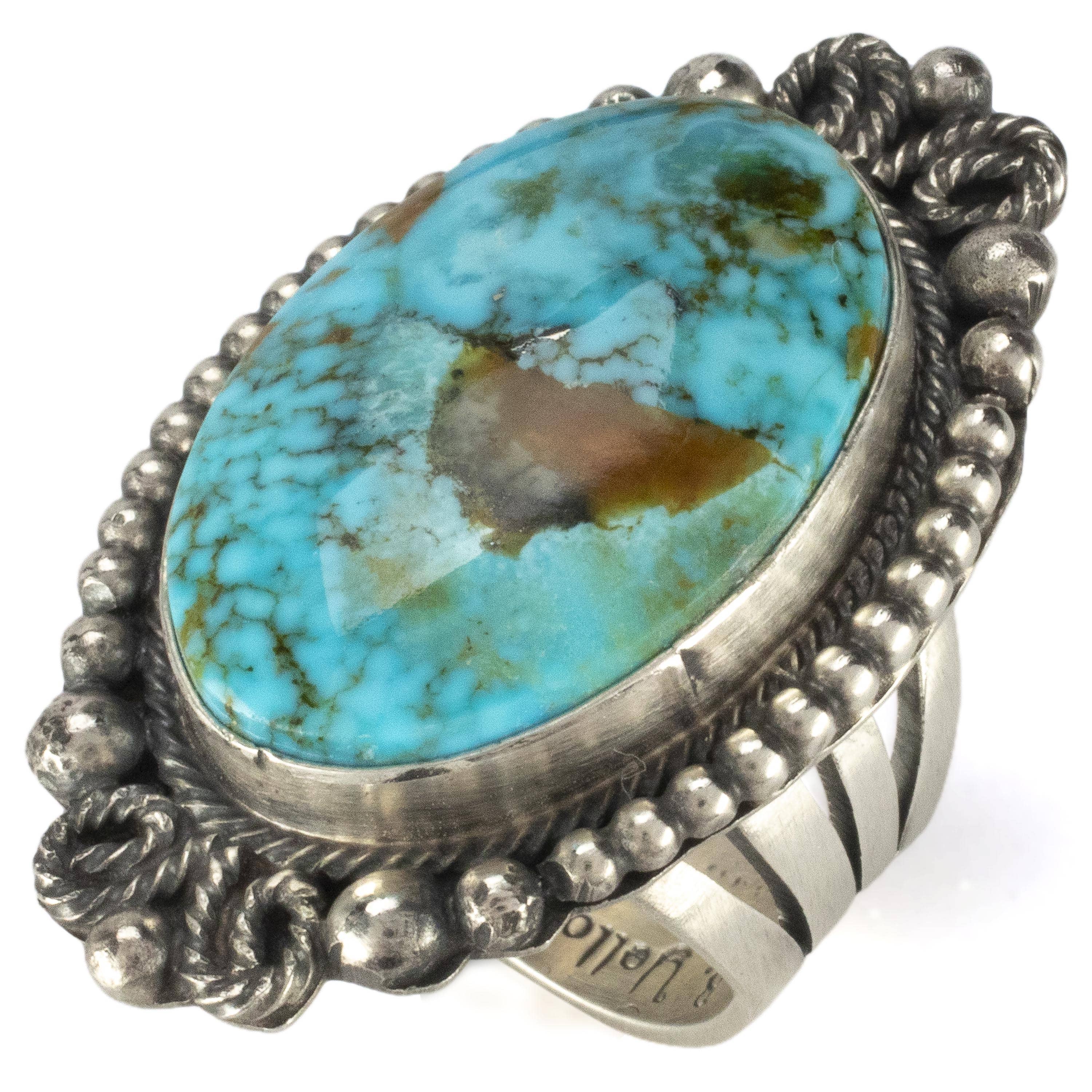 Kalifano Native American Jewelry 7.5 Brian Yellowhorse Navajo Kingman Turquoise USA Native American Made 925 Sterling Silver Ring NAR1800.008.75