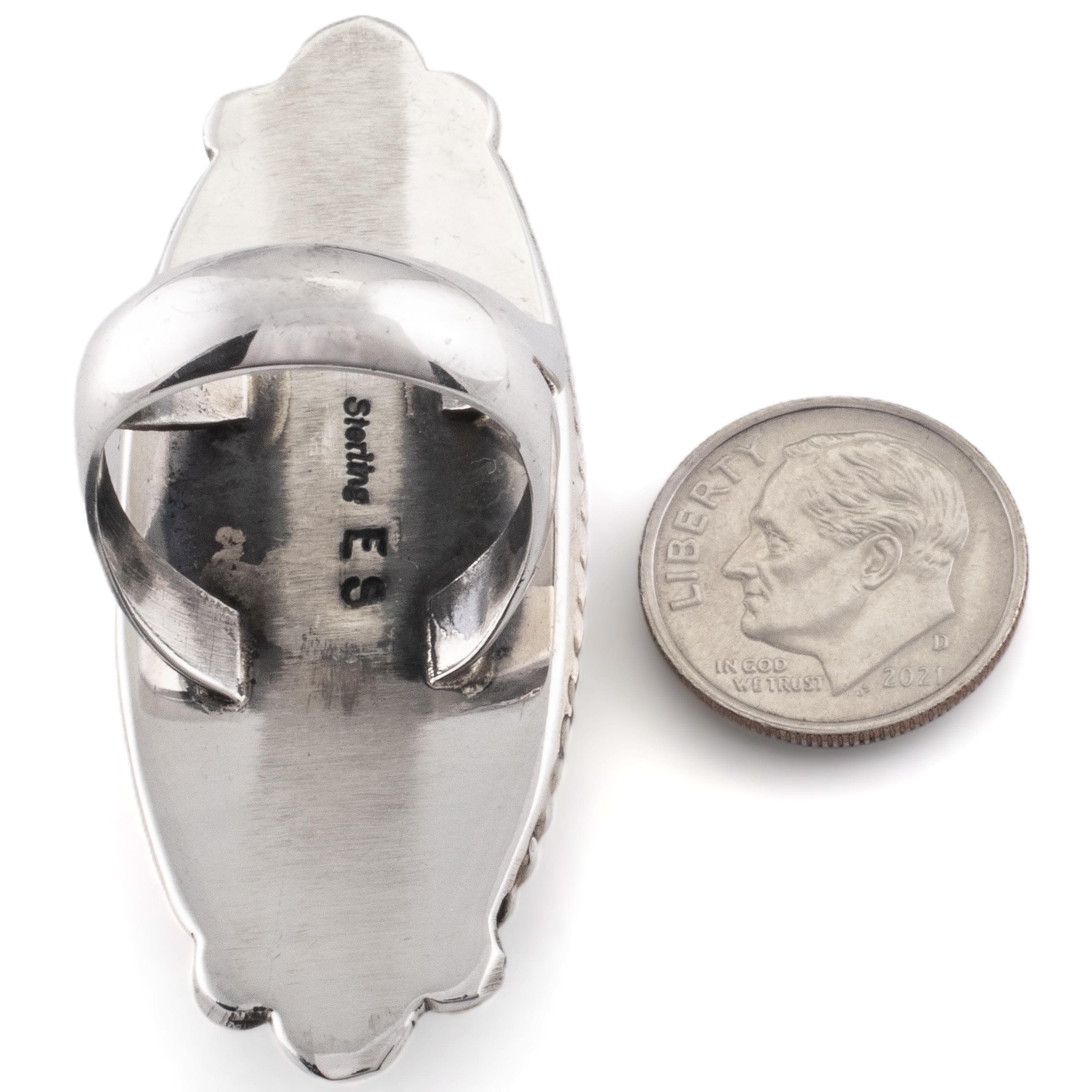 Kalifano Native American Jewelry 7.5 Eddie Secatero White Buffalo USA Native American Made 925 Sterling Silver Ring NAR1000.017.75
