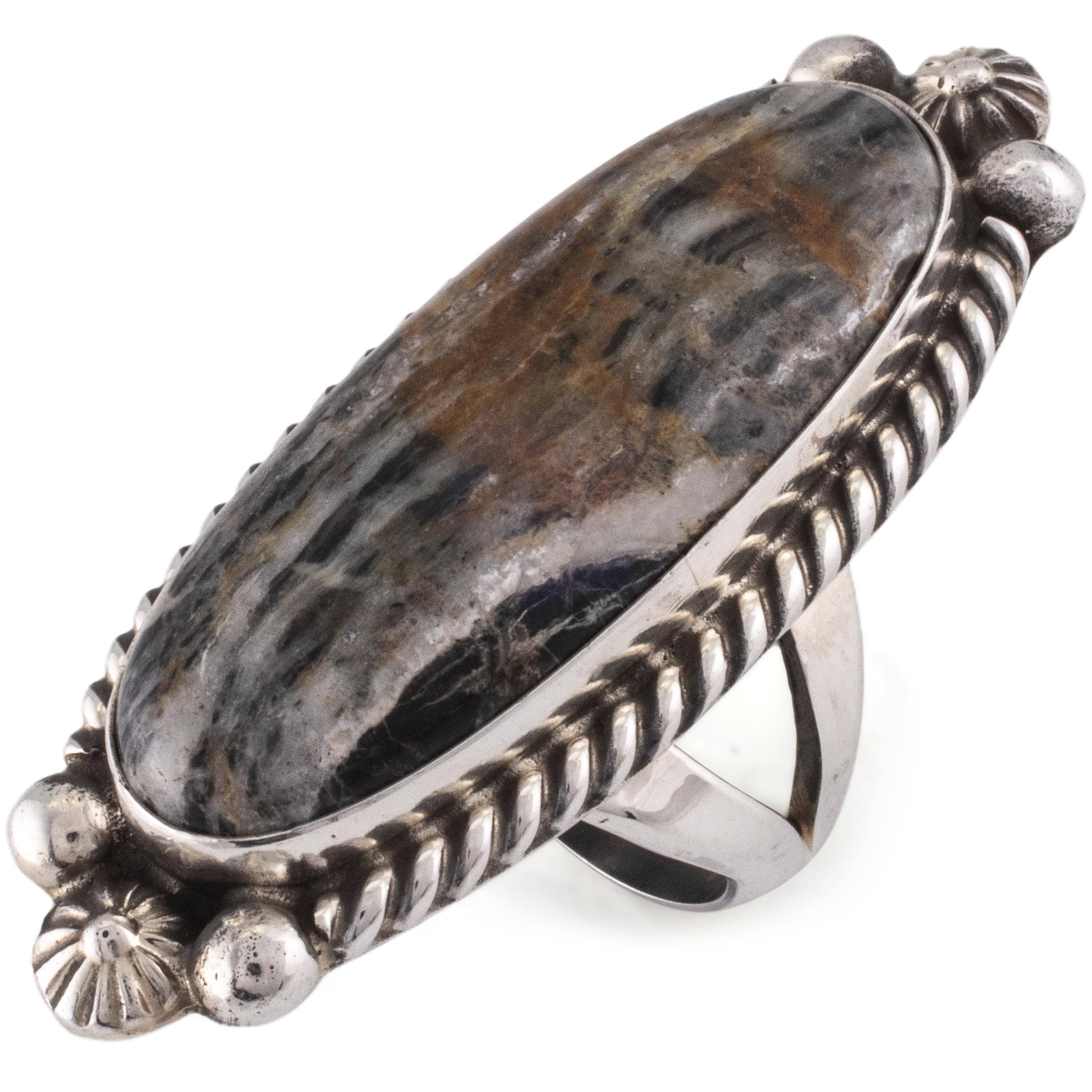 Kalifano Native American Jewelry 7.5 Eddie Secatero White Buffalo USA Native American Made 925 Sterling Silver Ring NAR1000.017.75