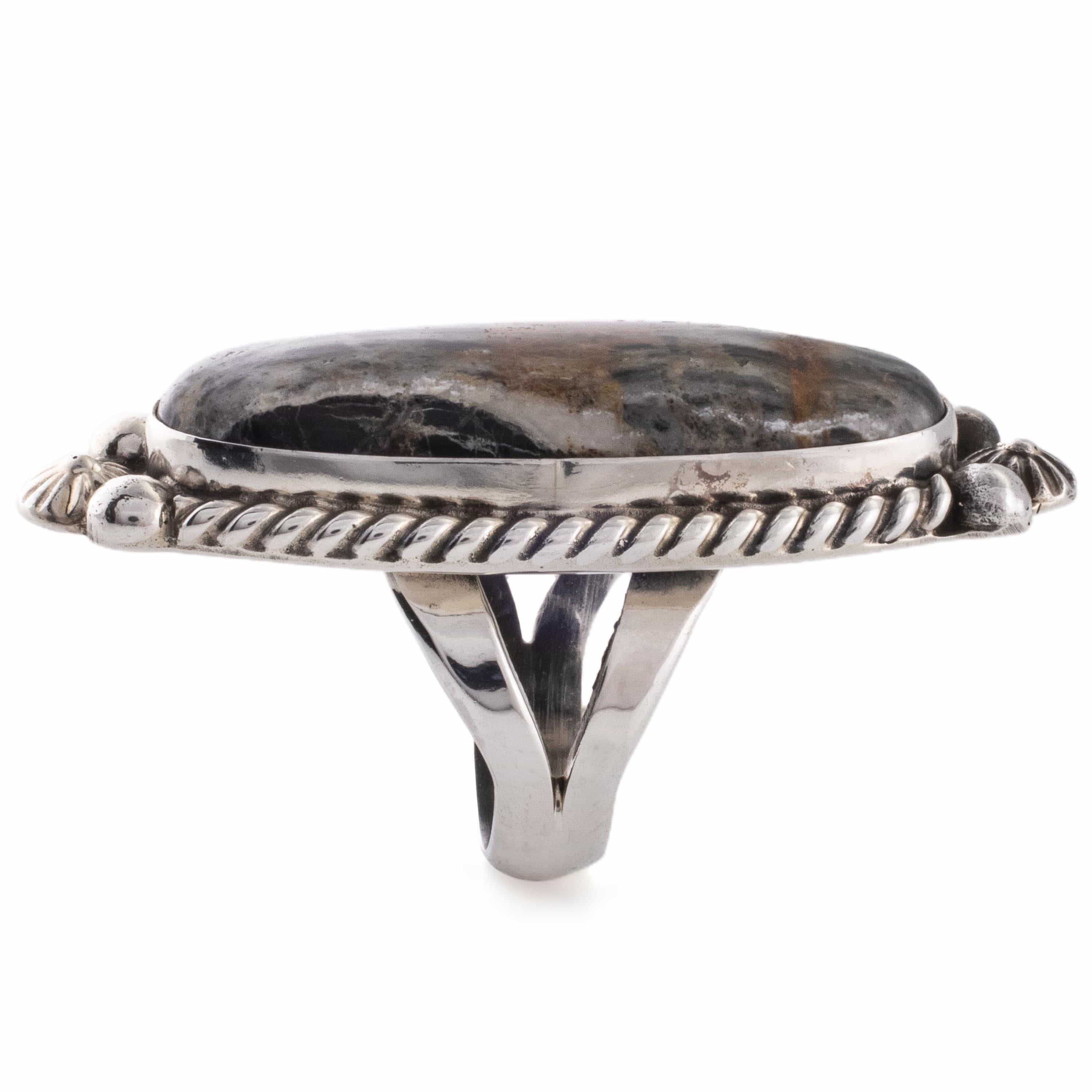 Kalifano Native American Jewelry 7.5 Eddie Secatero White Buffalo USA Native American Made 925 Sterling Silver Ring NAR1000.017.75