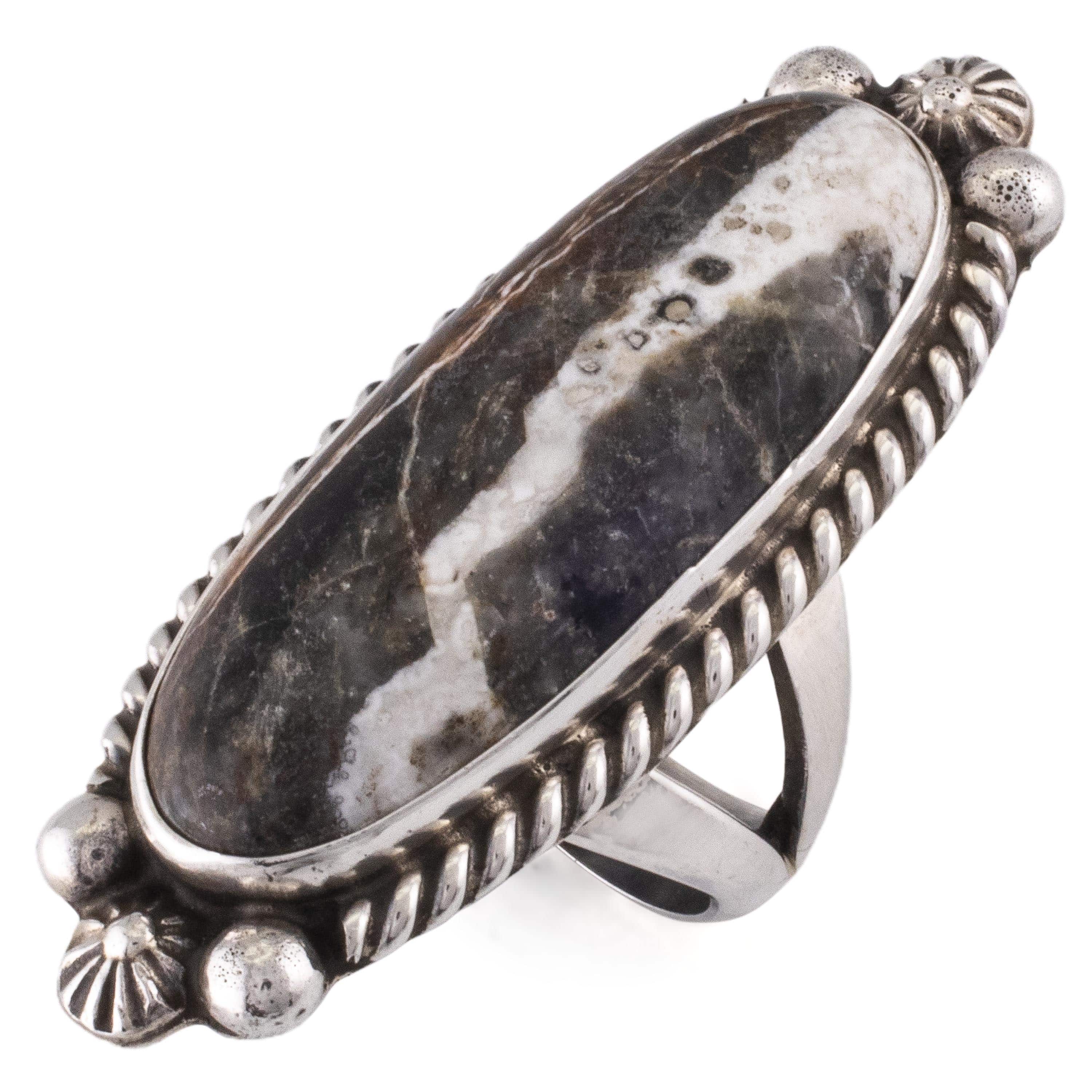 Kalifano Native American Jewelry 7.5 Eddie Secatero White Buffalo USA Native American Made 925 Sterling Silver Ring NAR1000.019.75