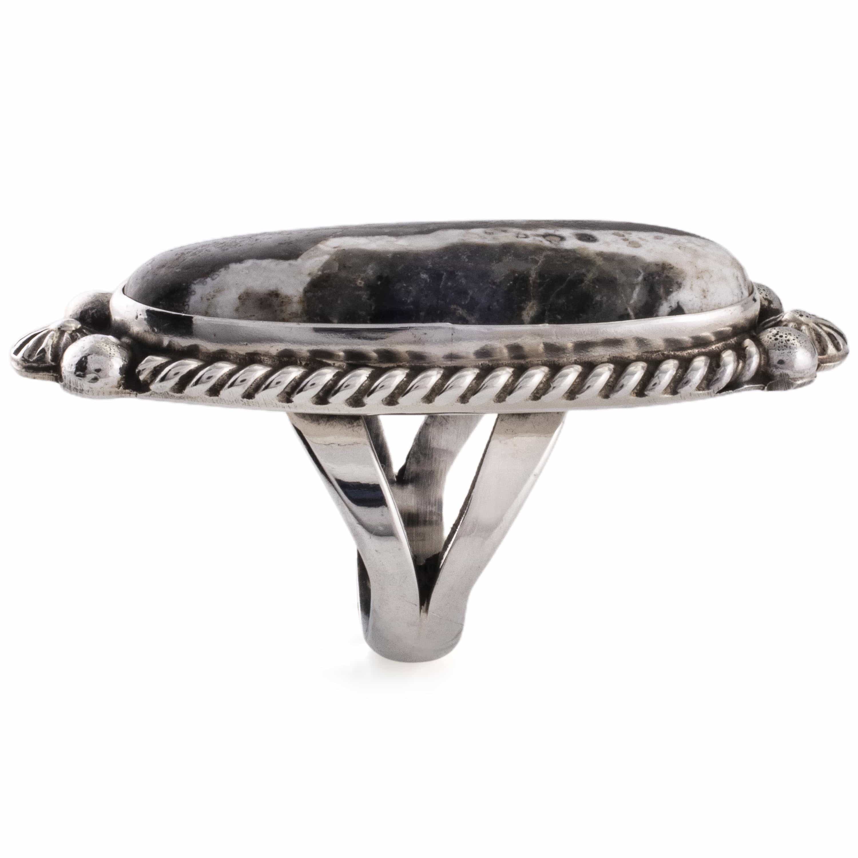 Kalifano Native American Jewelry 7.5 Eddie Secatero White Buffalo USA Native American Made 925 Sterling Silver Ring NAR1000.019.75