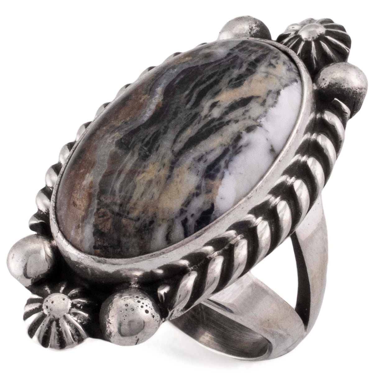 Kalifano Native American Jewelry 7 Eddie Secatero Navajo White Buffalo Turquoise USA Native American Made 925 Sterling Silver Ring NAR800.031.7