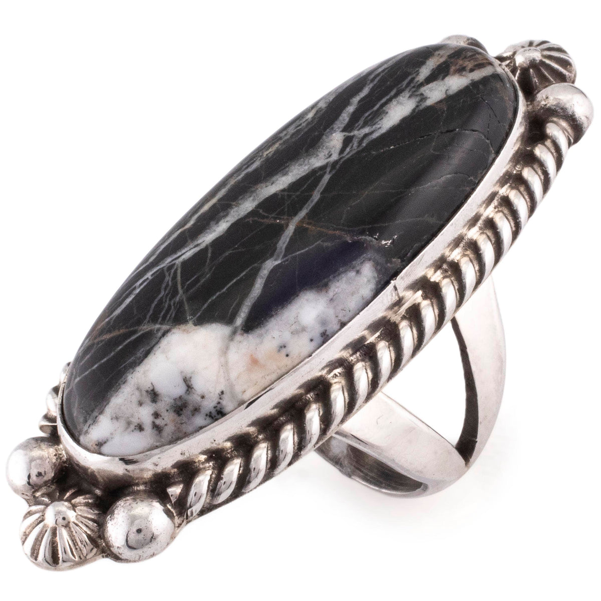 Kalifano Native American Jewelry 7 Eddie Secatero White Buffalo USA Native American Made 925 Sterling Silver Ring NAR1000.013.7