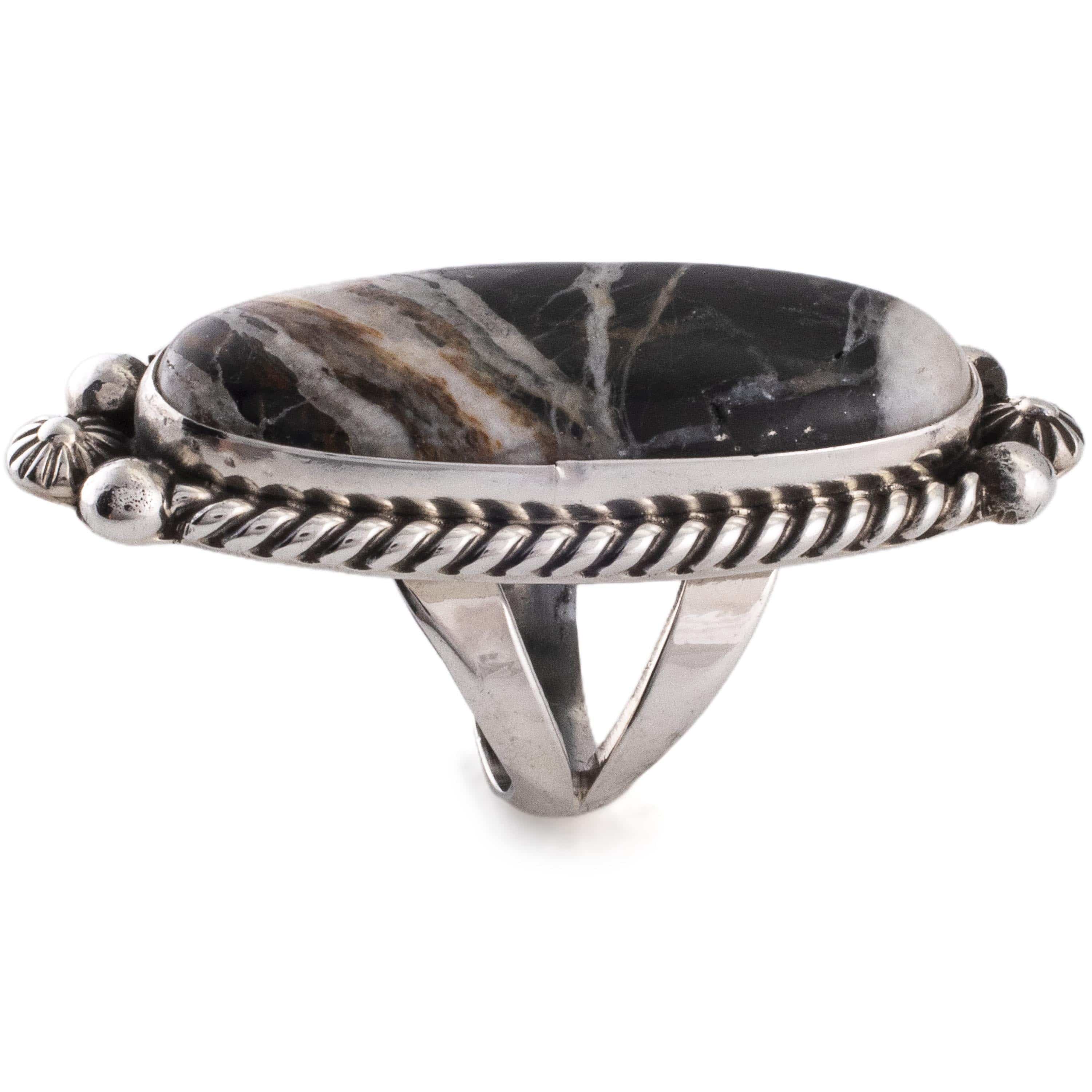 Kalifano Native American Jewelry 7 Eddie Secatero White Buffalo USA Native American Made 925 Sterling Silver Ring NAR1000.014.7