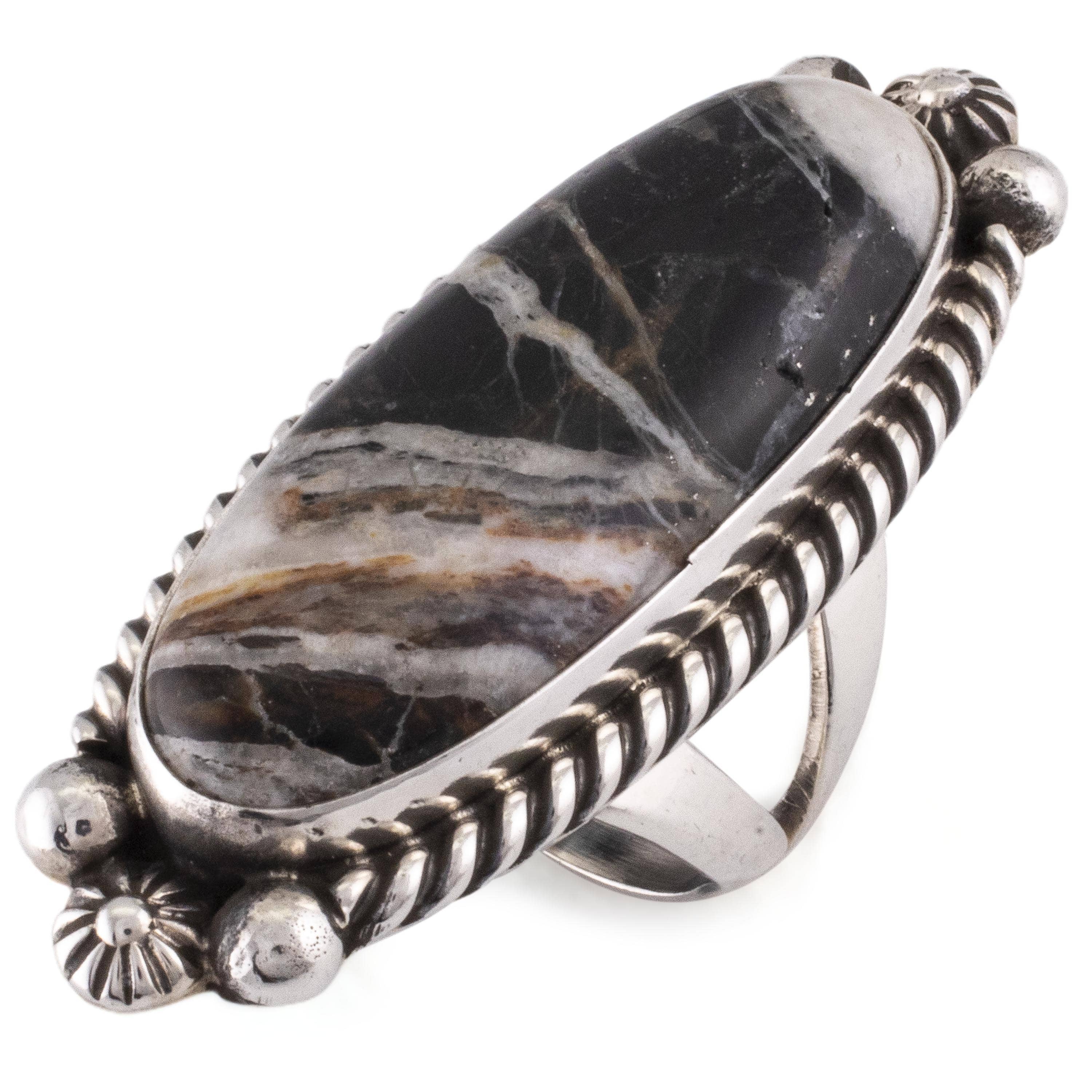 Kalifano Native American Jewelry 7 Eddie Secatero White Buffalo USA Native American Made 925 Sterling Silver Ring NAR1000.014.7