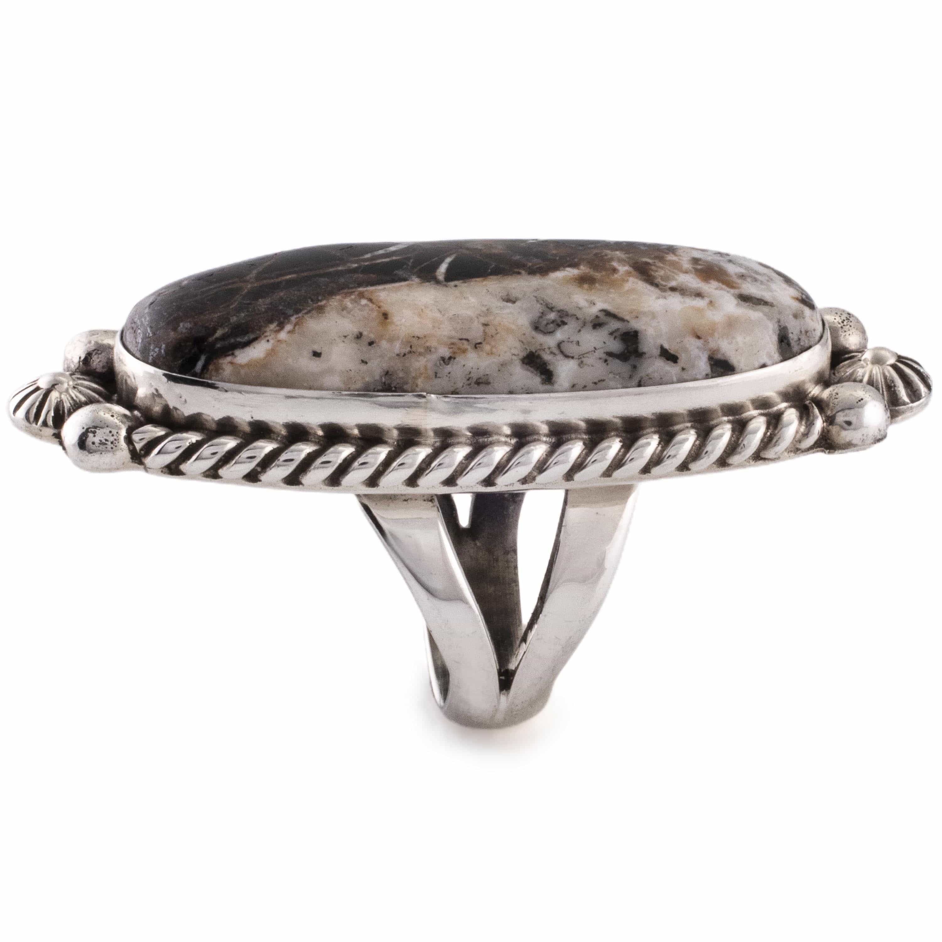 Kalifano Native American Jewelry 7 Eddie Secatero White Buffalo USA Native American Made 925 Sterling Silver Ring NAR1000.015.7