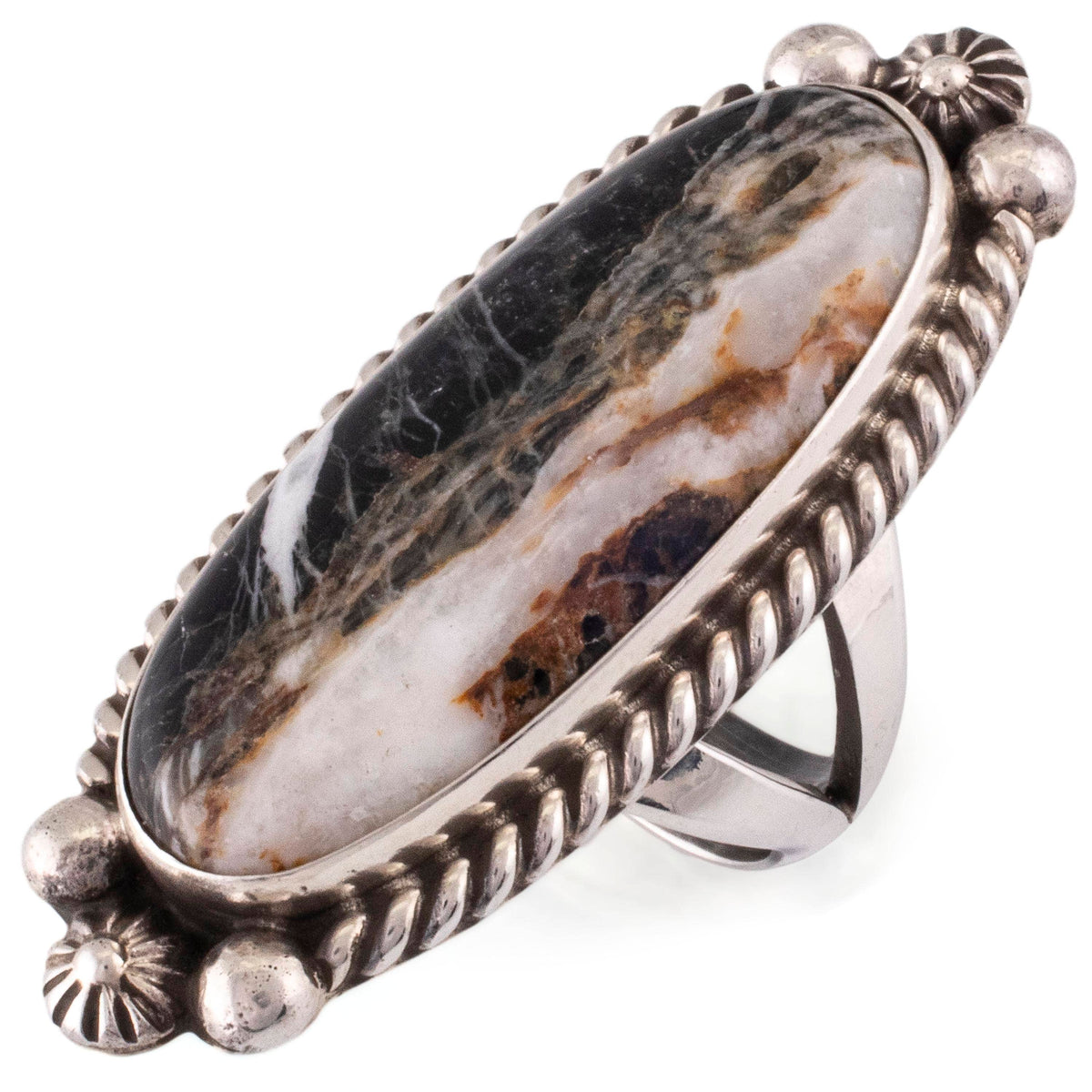 Kalifano Native American Jewelry 7 Eddie Secatero White Buffalo USA Native American Made 925 Sterling Silver Ring NAR1000.016.7