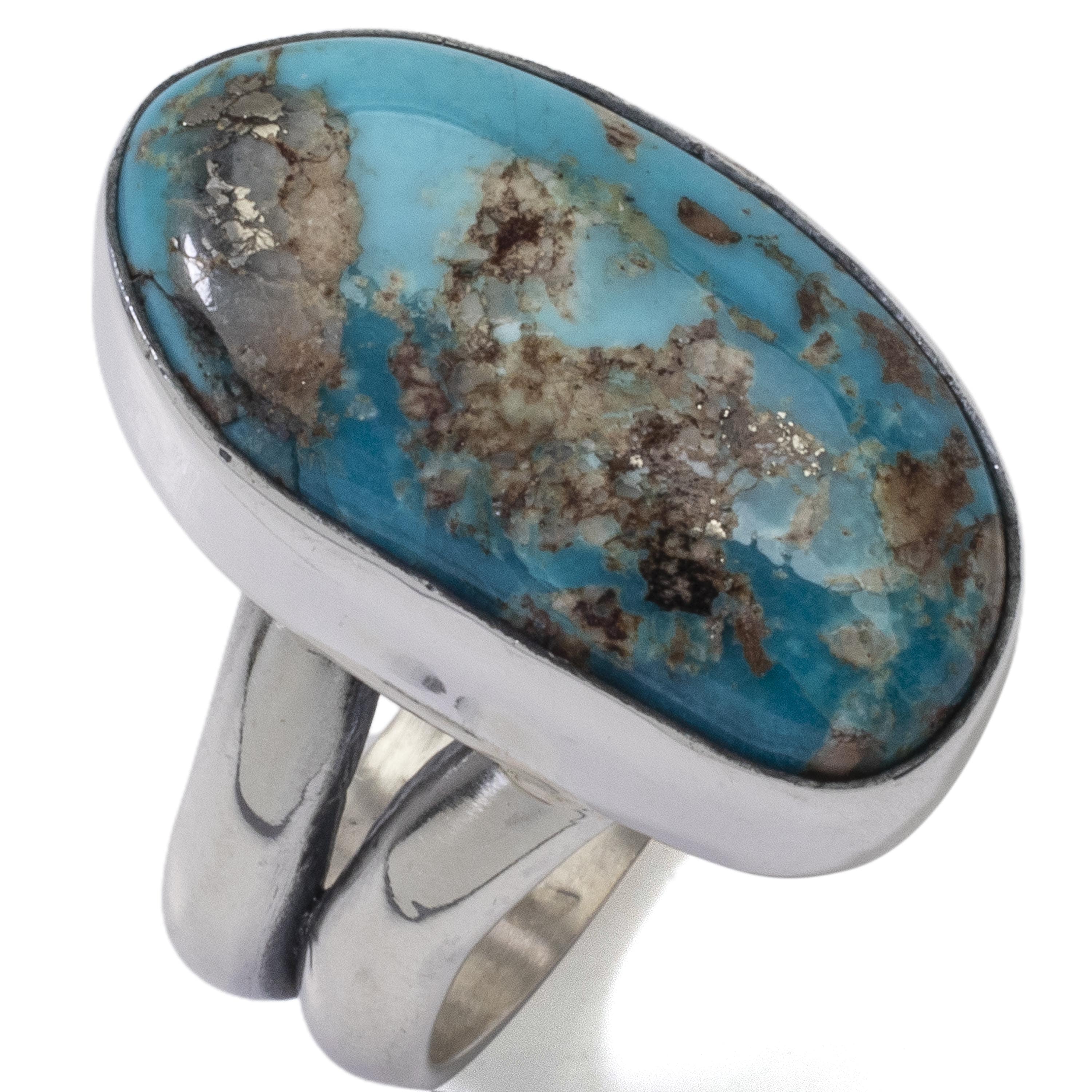 Kalifano Native American Jewelry 7 King Manassa Turquoise USA Handmade 925 Sterling Silver Ring NAR400.078.7