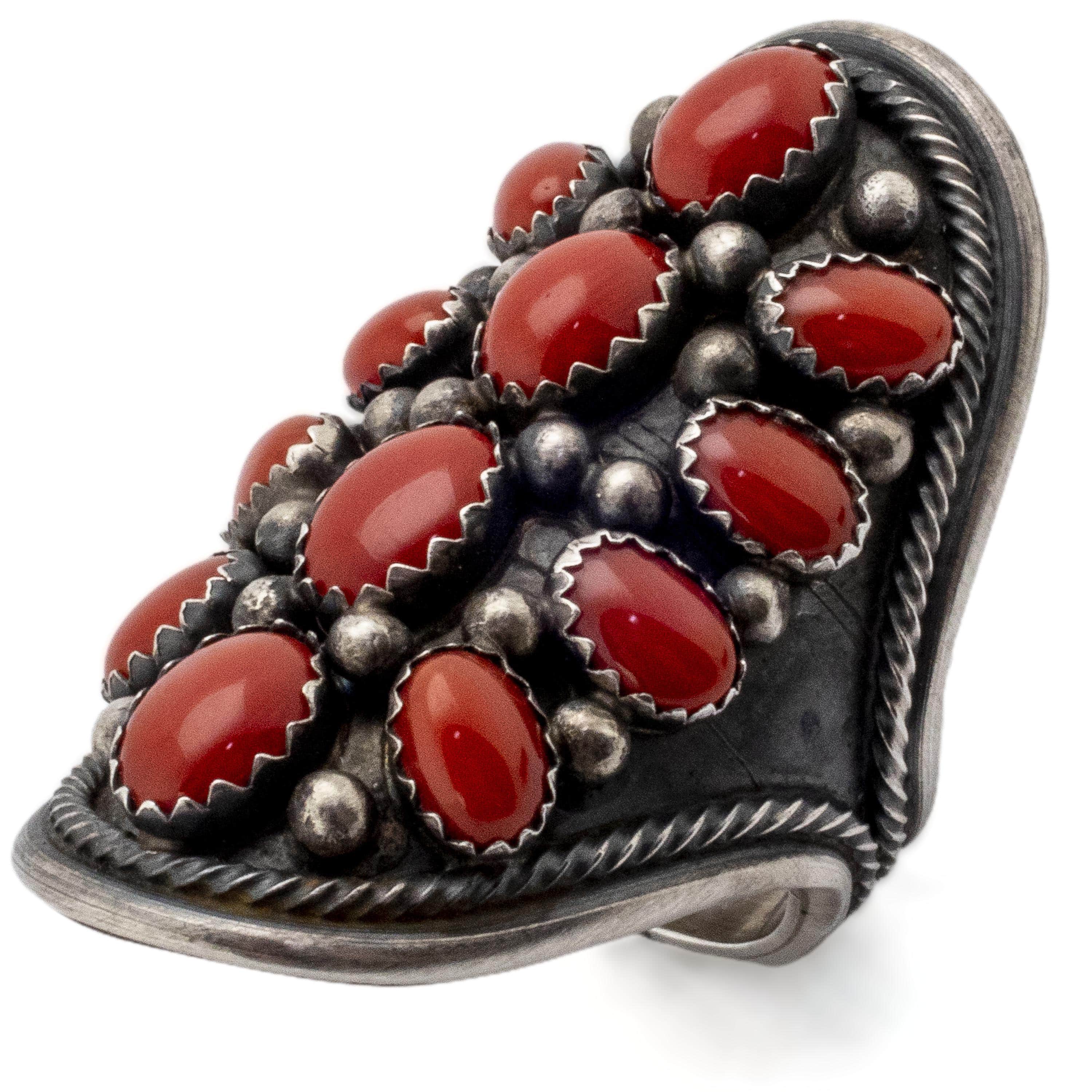 Kalifano Native American Jewelry 7 Paul Livingston Coral USA Native Amerian Made 925 Sterling Silver Ring NAR1800.005.7