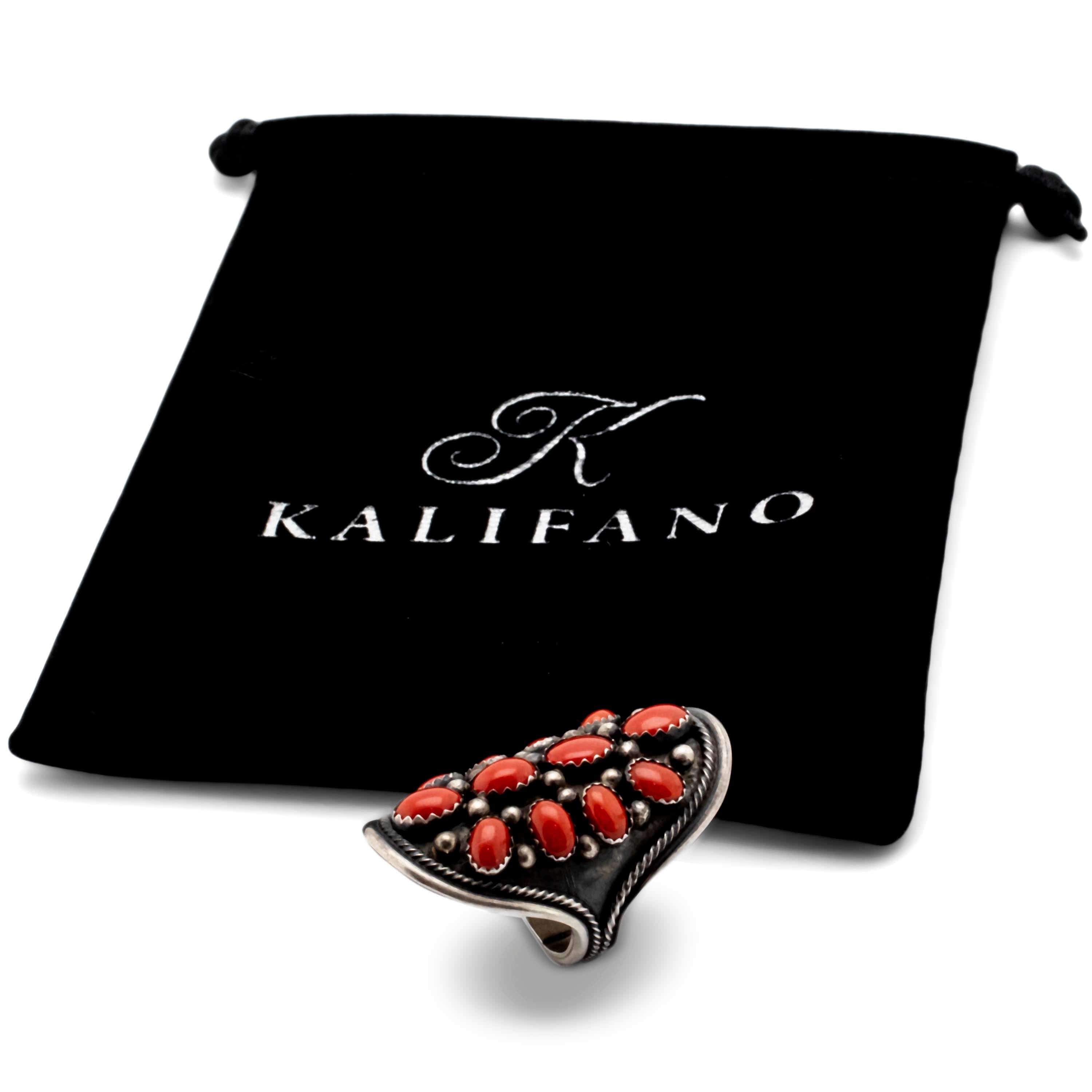 Kalifano Native American Jewelry 7 Paul Livingston Coral USA Native Amerian Made 925 Sterling Silver Ring NAR1800.005.7