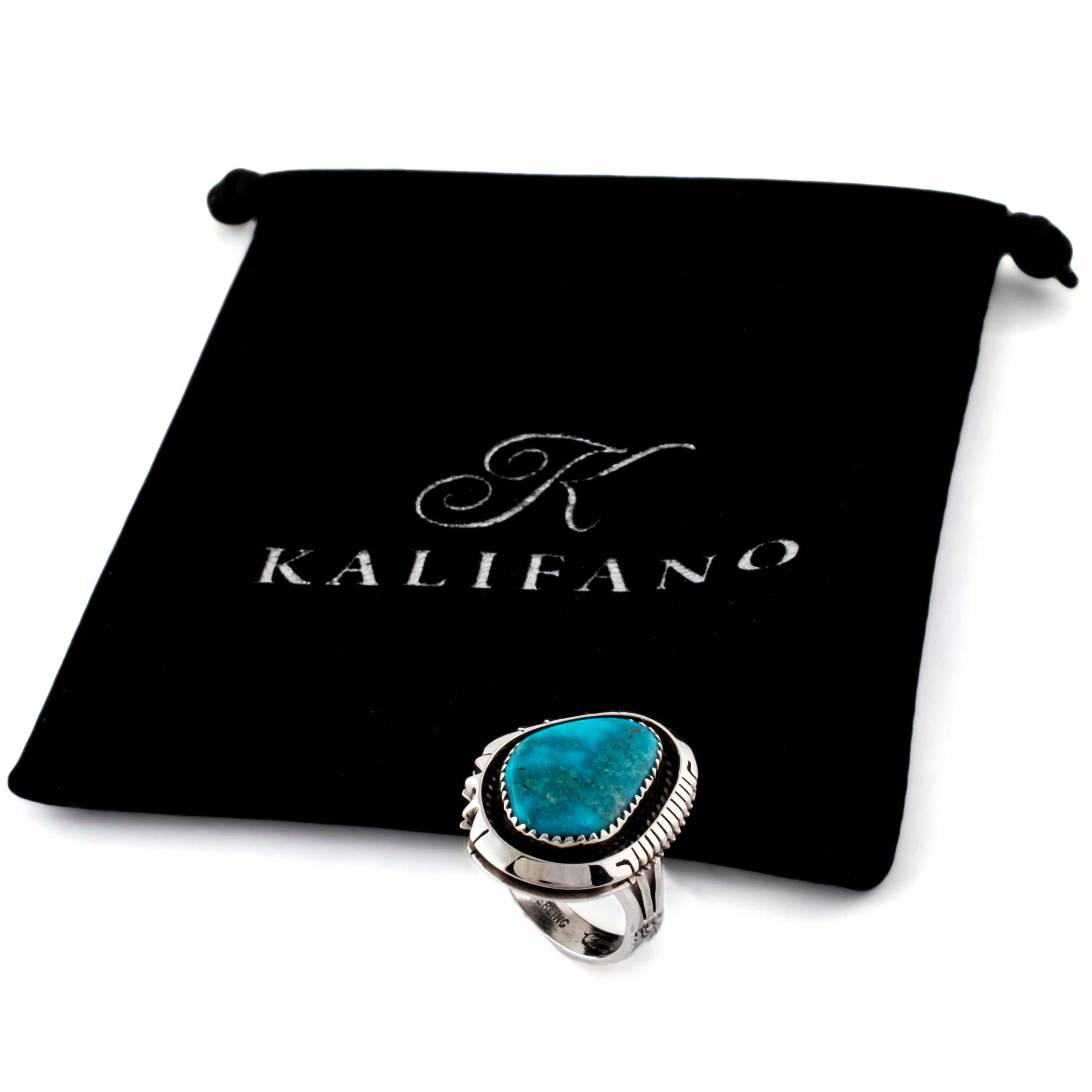 Kalifano Native American Jewelry 8.5 Joe Piaso Jr. Navajo King Manassa Turquoise USA Native American Made 925 Sterling Silver Ring NAR700.020.85