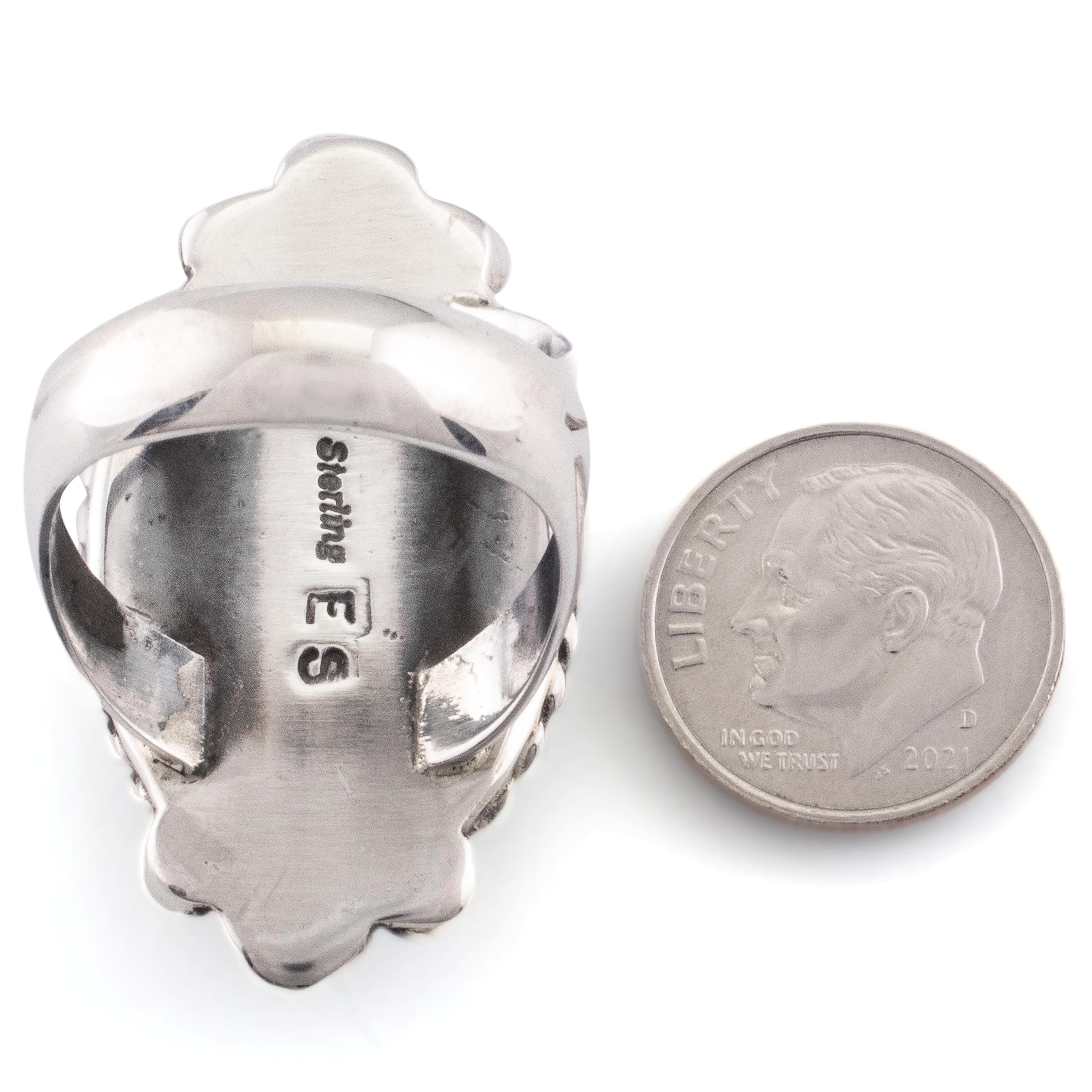 Kalifano Native American Jewelry 8 Eddie Secatero Navajo White Buffalo Turquoise USA Native American Made 925 Sterling Silver Ring NAR800.028.8
