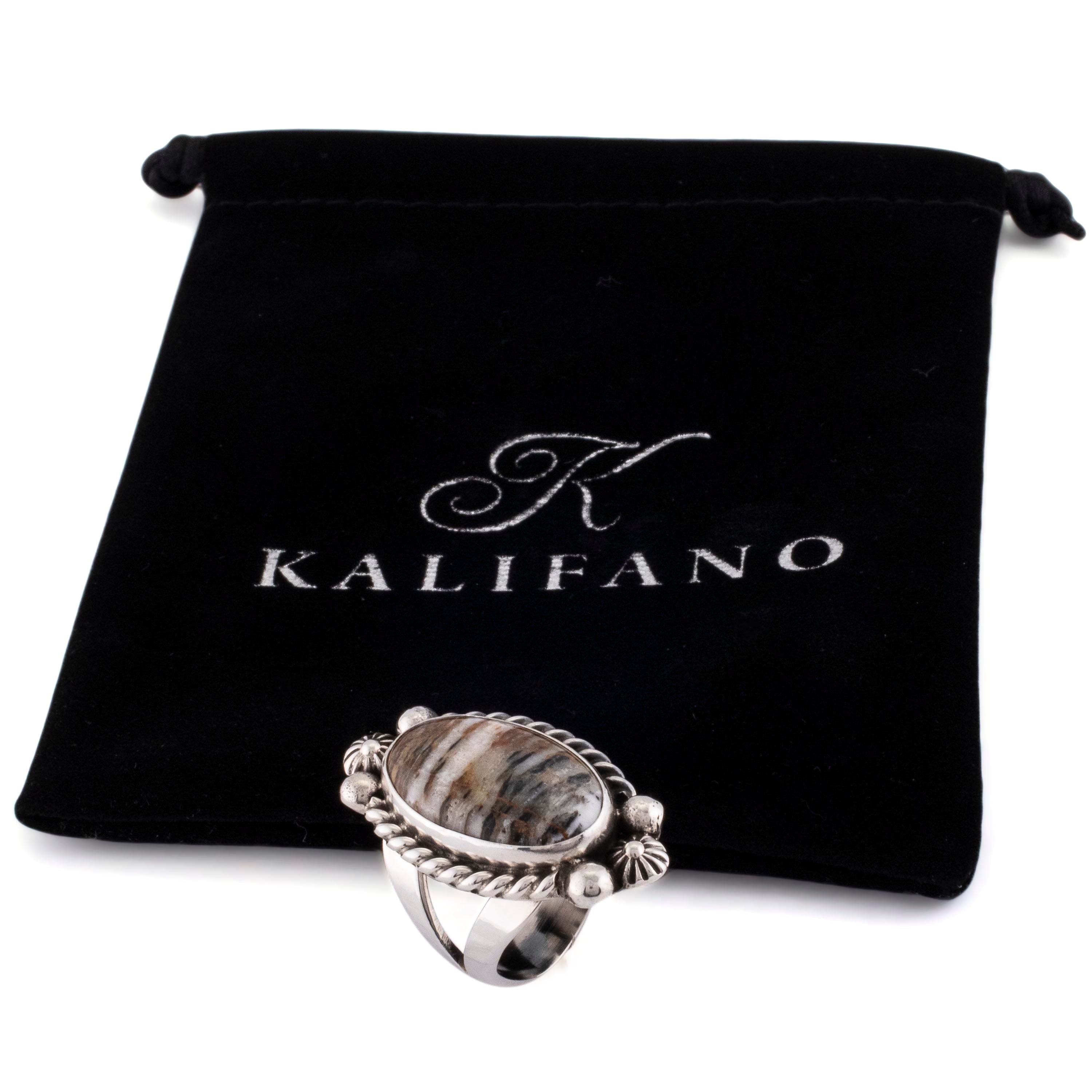 Kalifano Native American Jewelry 8 Eddie Secatero Navajo White Buffalo Turquoise USA Native American Made 925 Sterling Silver Ring NAR800.028.8