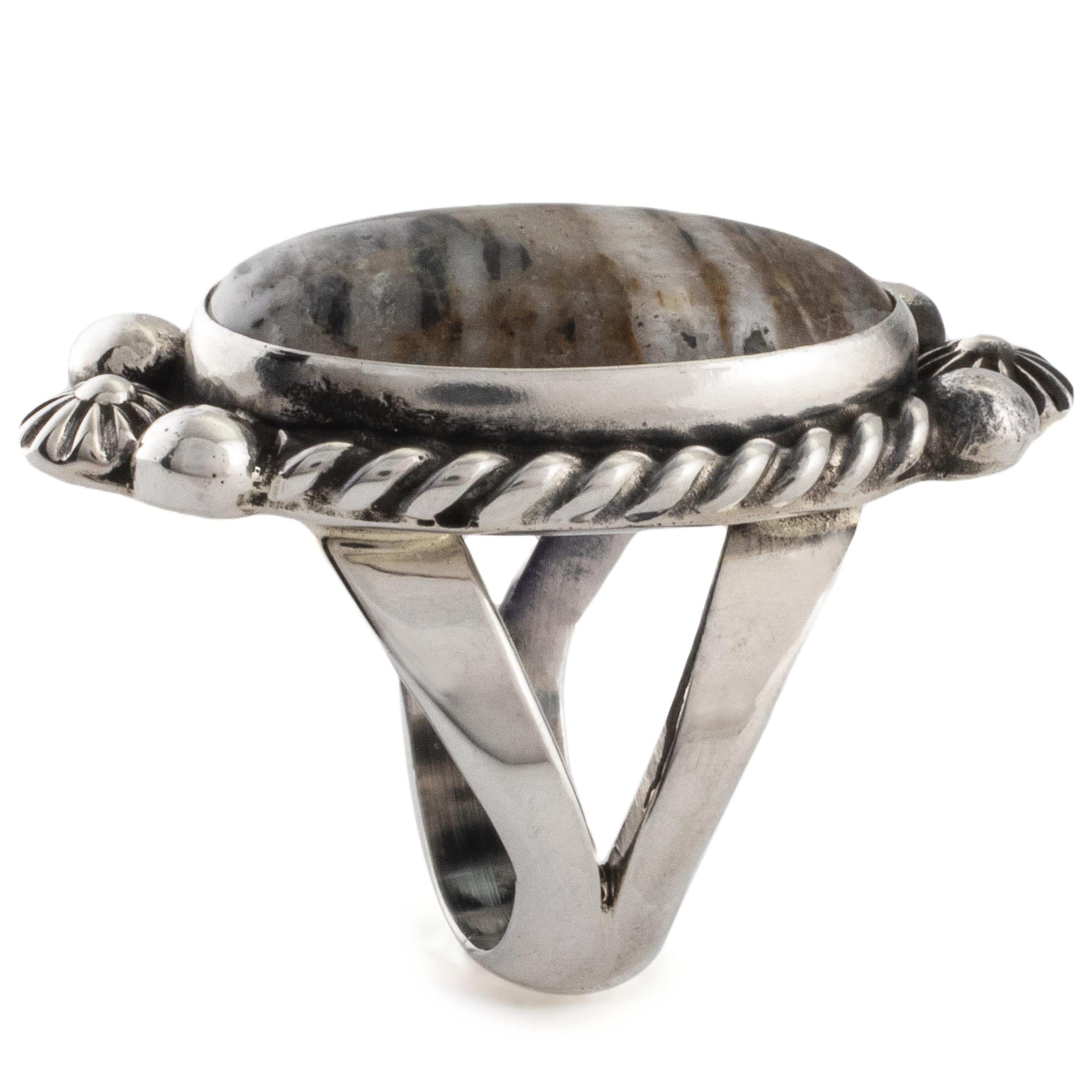 Kalifano Native American Jewelry 8 Eddie Secatero Navajo White Buffalo Turquoise USA Native American Made 925 Sterling Silver Ring NAR800.028.8