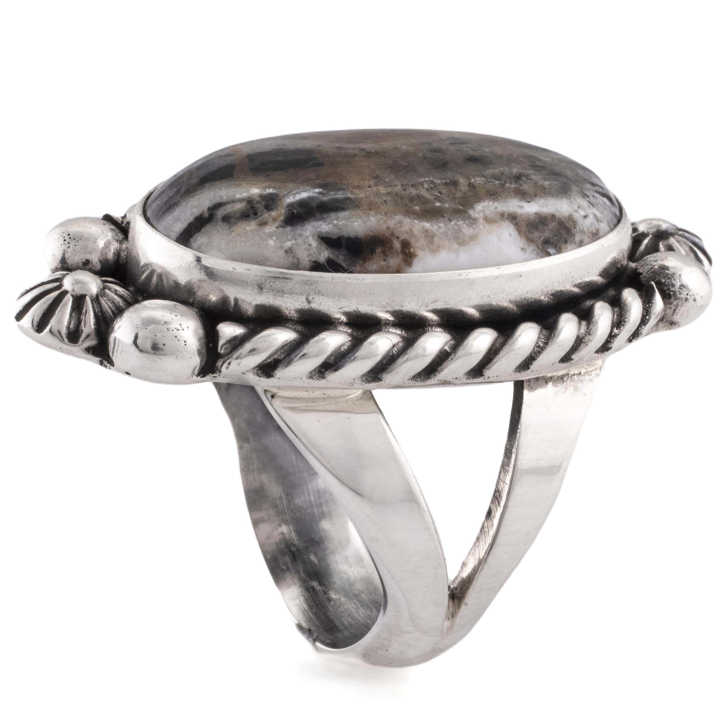 Kalifano Native American Jewelry 8 Eddie Secatero Navajo White Buffalo Turquoise USA Native American Made 925 Sterling Silver Ring NAR800.030.8