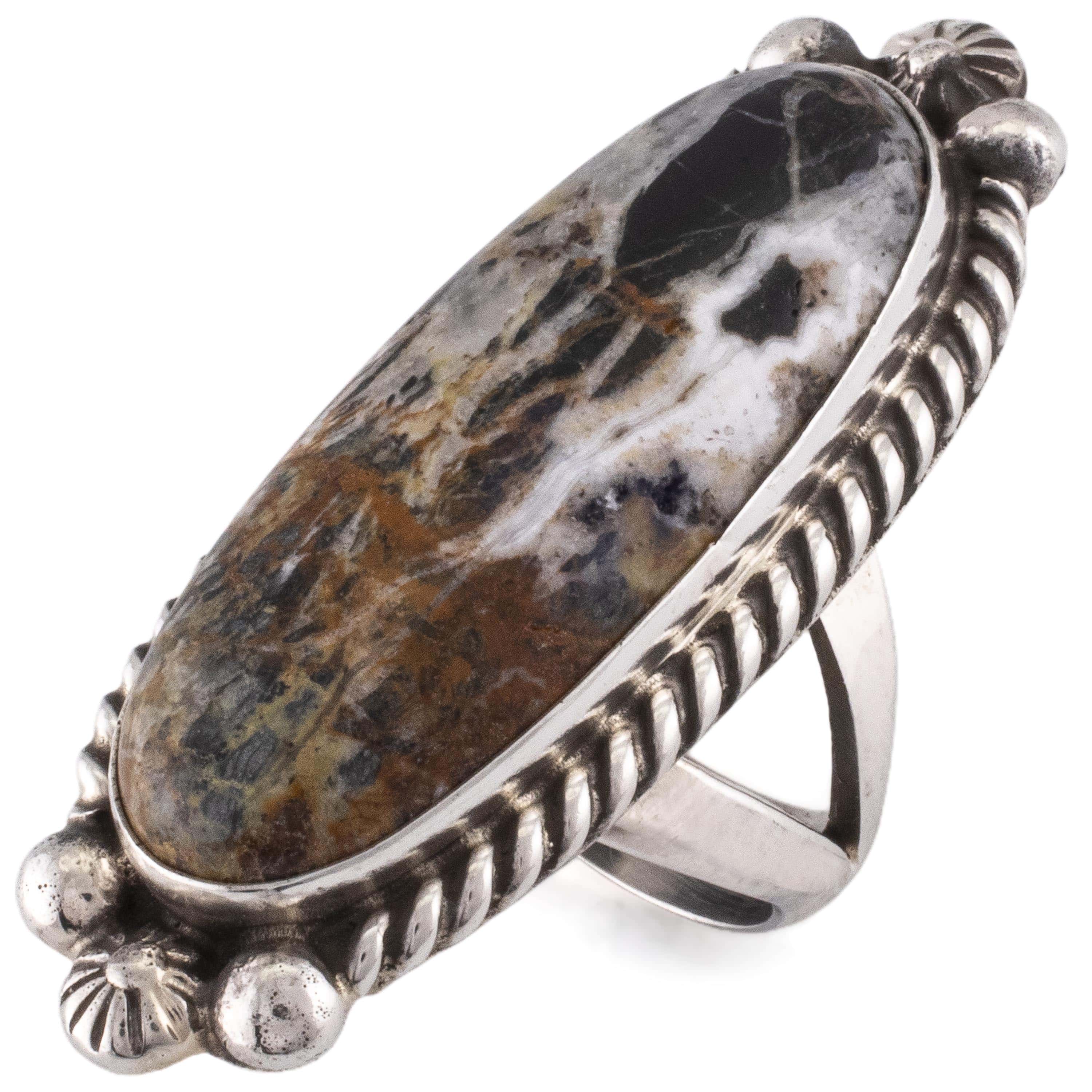 Kalifano Native American Jewelry 8 Eddie Secatero White Buffalo USA Native American Made 925 Sterling Silver Ring NAR1000.018.8