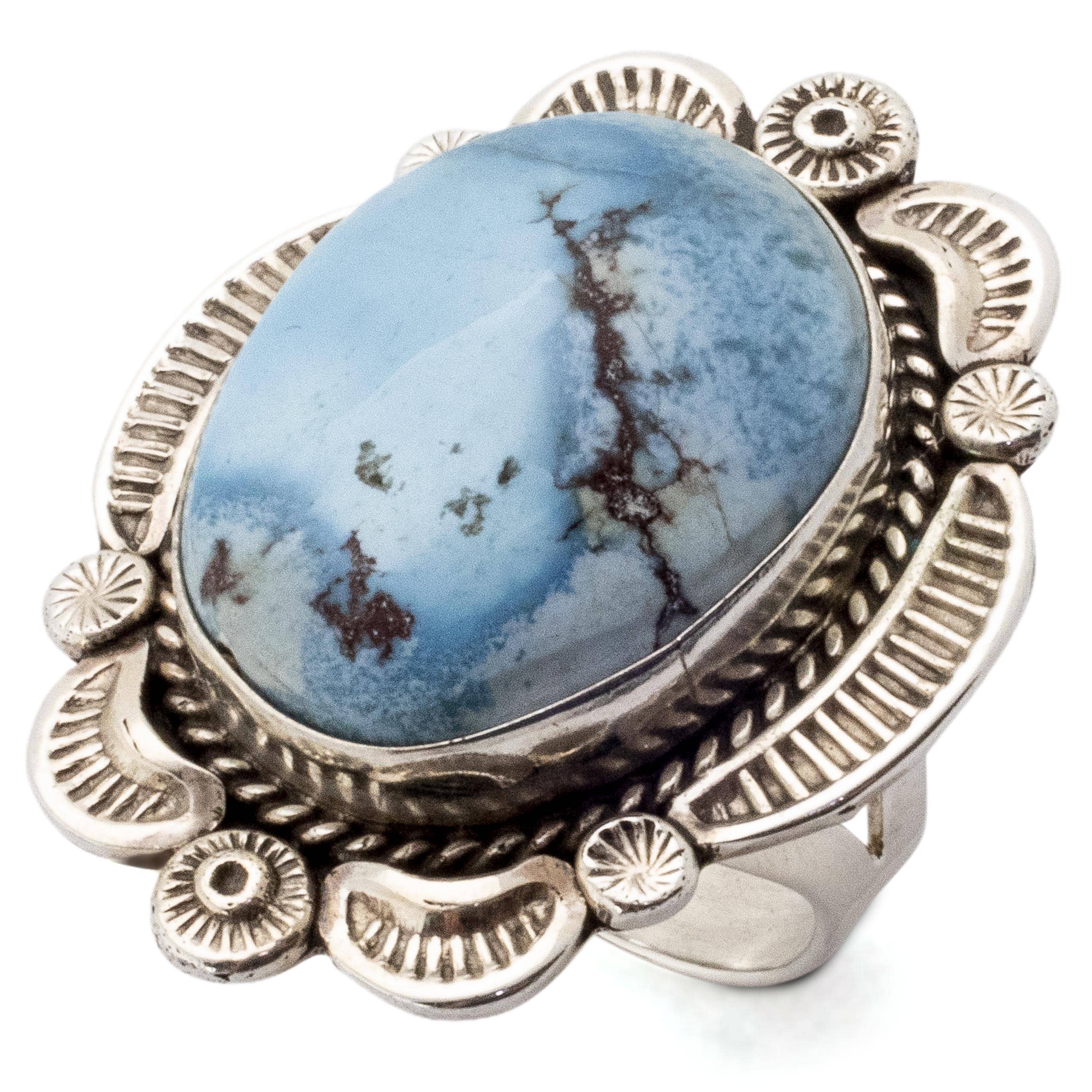 Kalifano Native American Jewelry 8 Ella M. Linkin Golden Hills Turquoise USA Native American Made 925 Sterling Silver Ring NAR1200.036.8