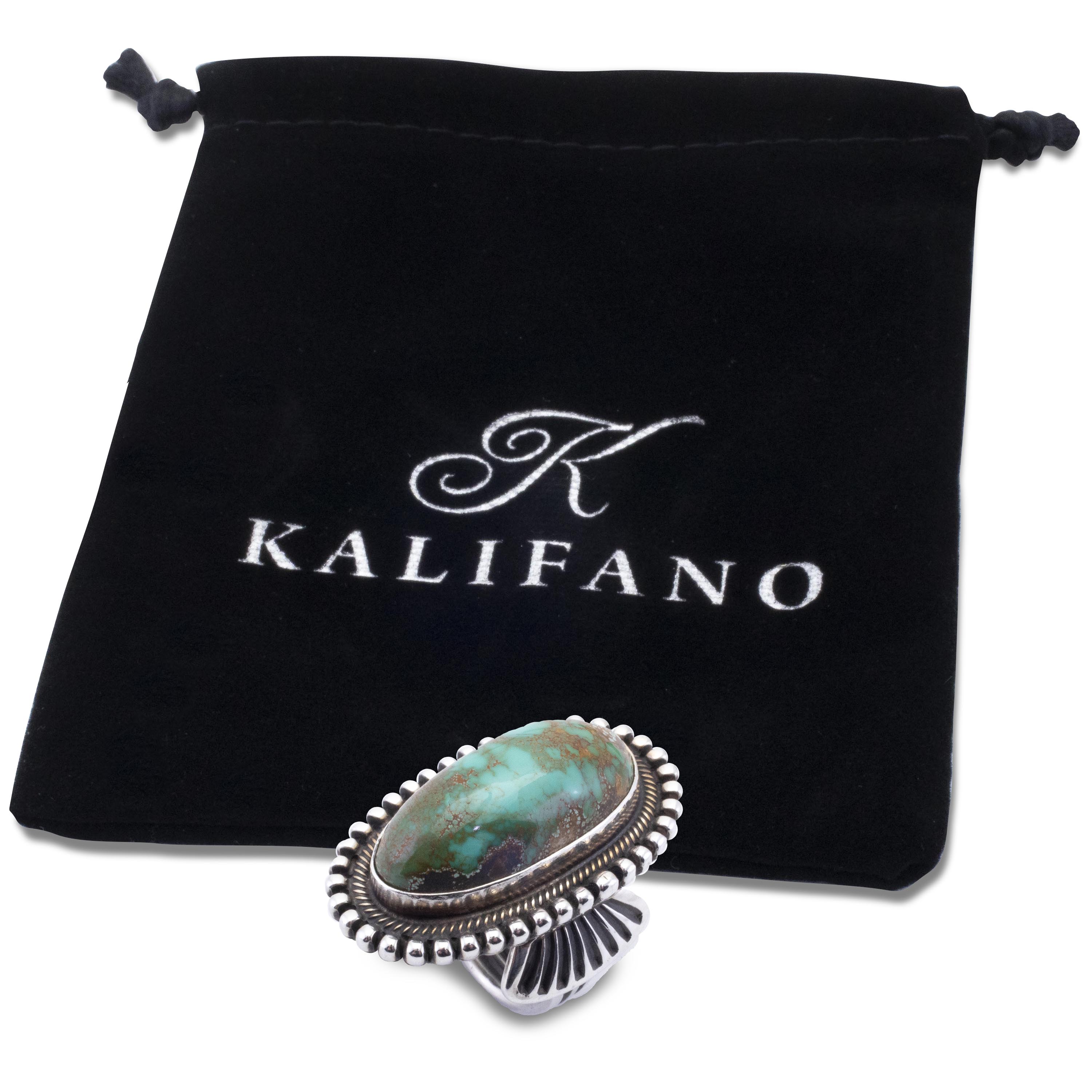 Kalifano Native American Jewelry 8 Larry Martinez Royston Turquoise USA Native American Made 925 Sterling Silver Ring NAR2400.009.8