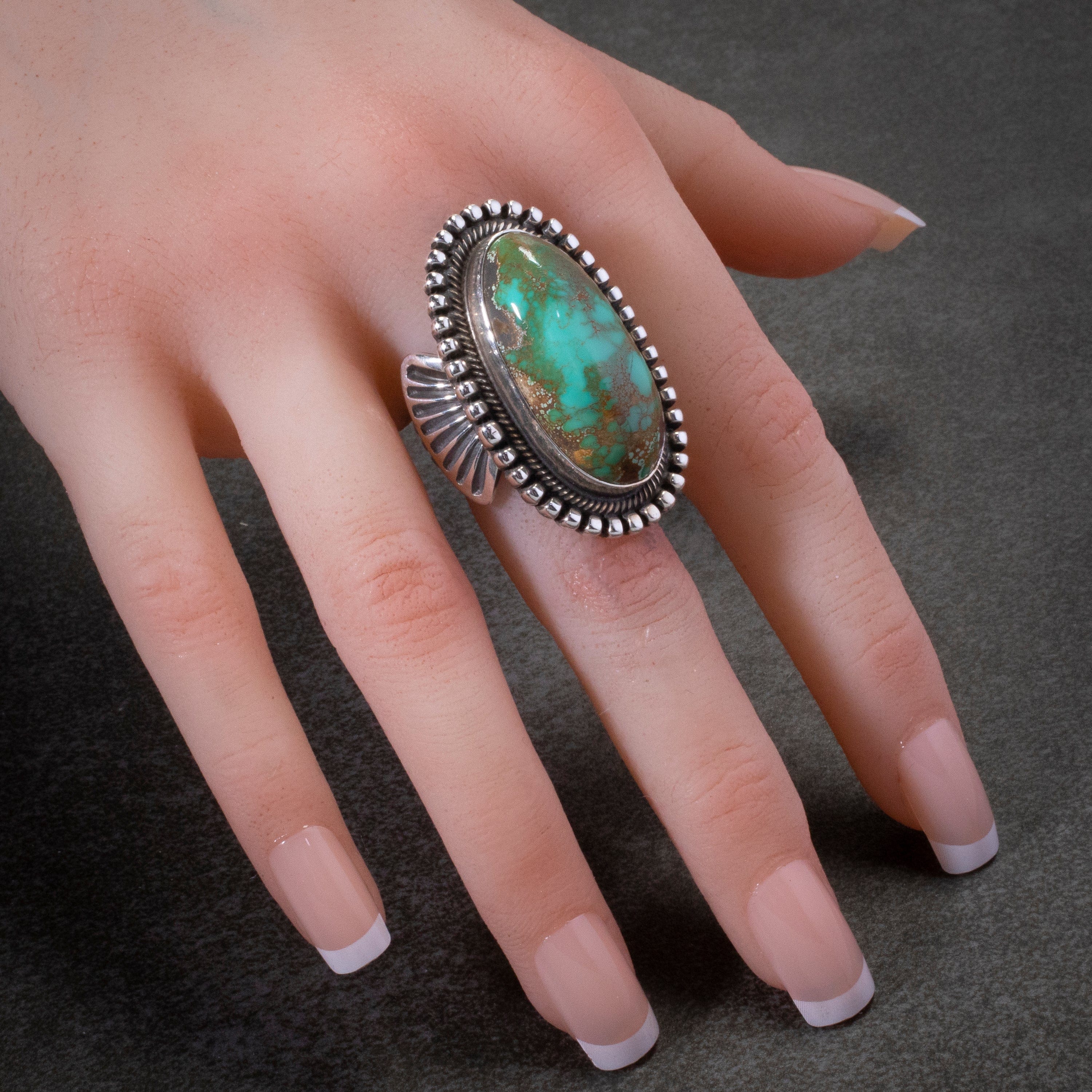 Kalifano Native American Jewelry 8 Larry Martinez Royston Turquoise USA Native American Made 925 Sterling Silver Ring NAR2400.009.8