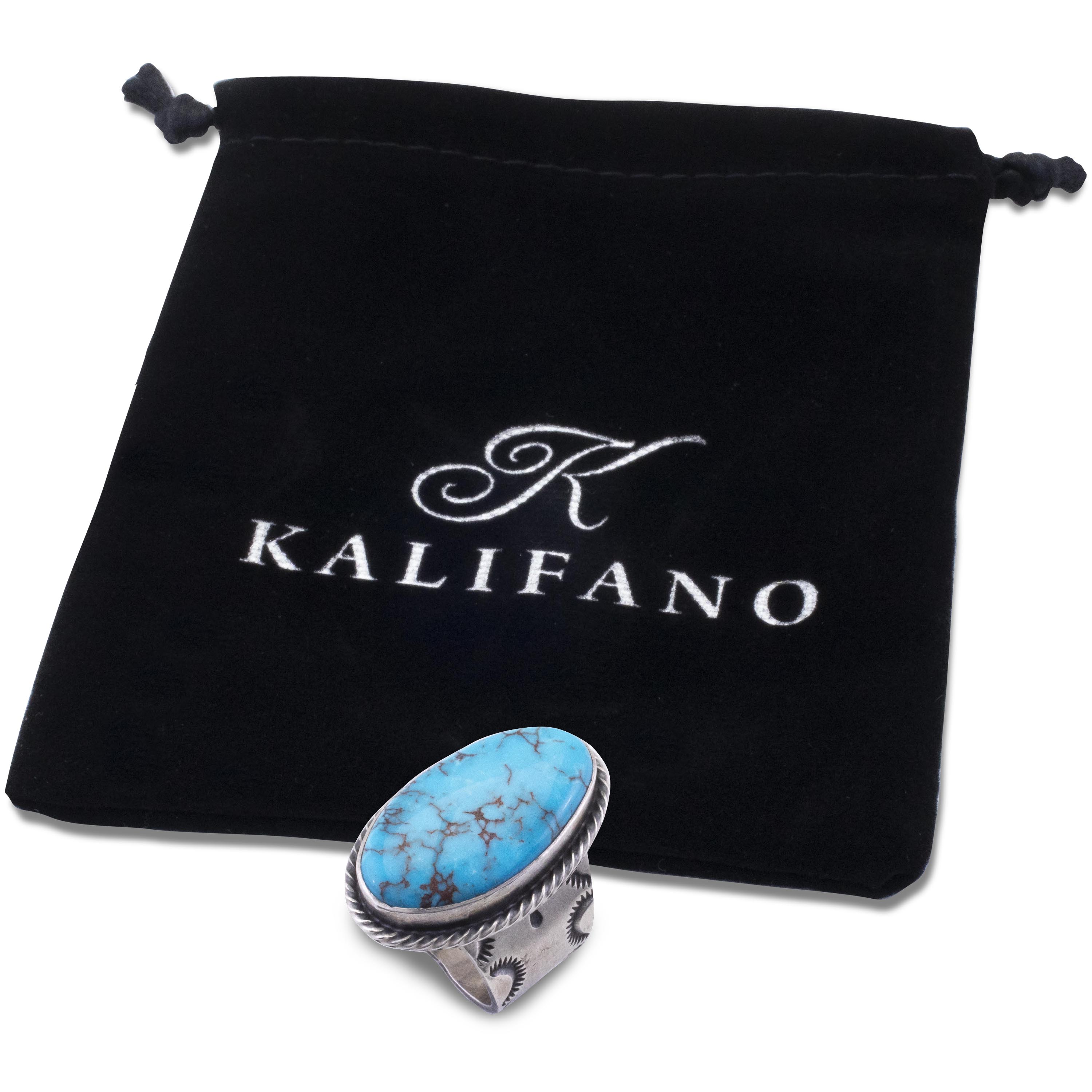 Kalifano Native American Jewelry 8 Prince Turquoise USA Native American Made 925 Sterling Silver Ring NAR1200.047.8