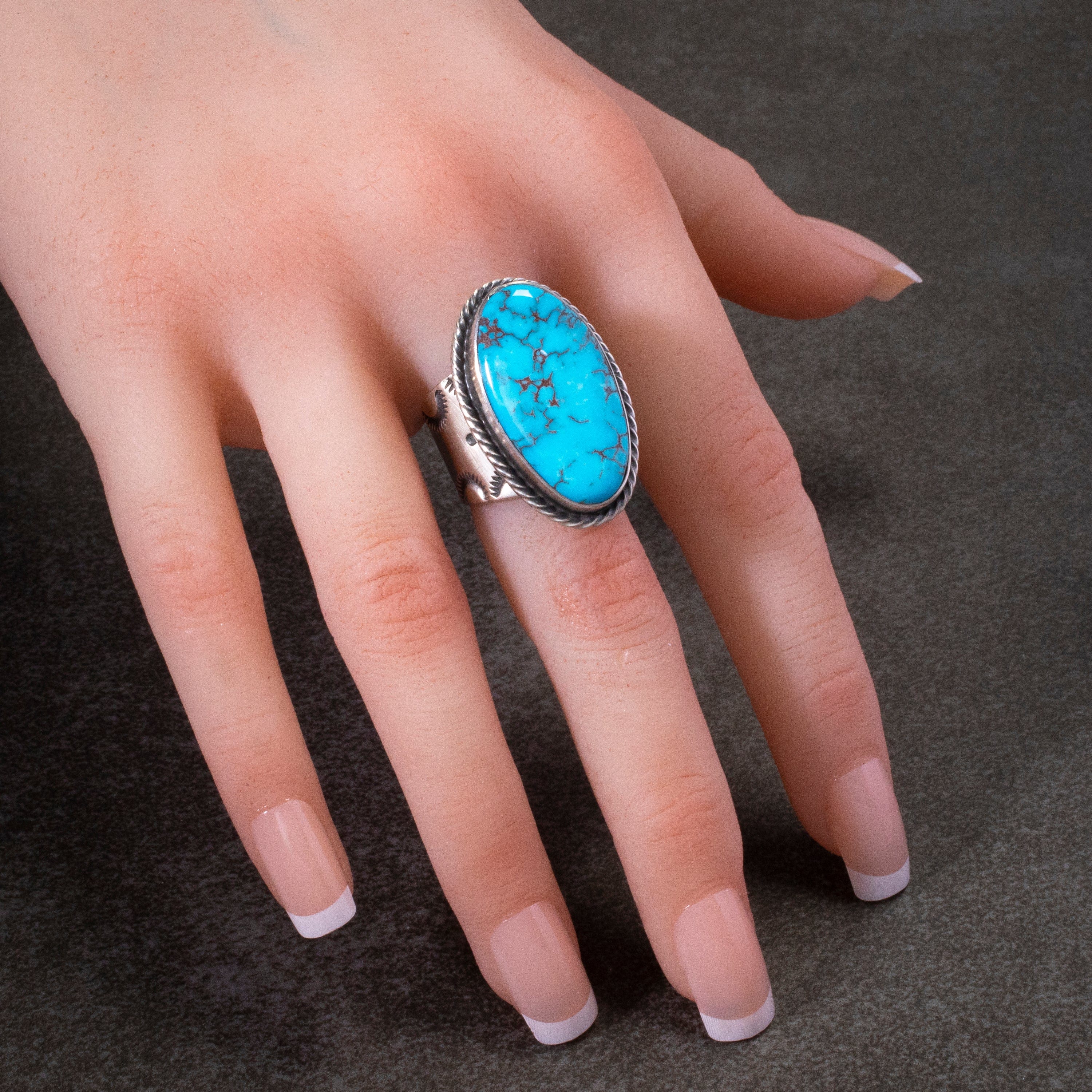 Kalifano Native American Jewelry 8 Prince Turquoise USA Native American Made 925 Sterling Silver Ring NAR1200.047.8