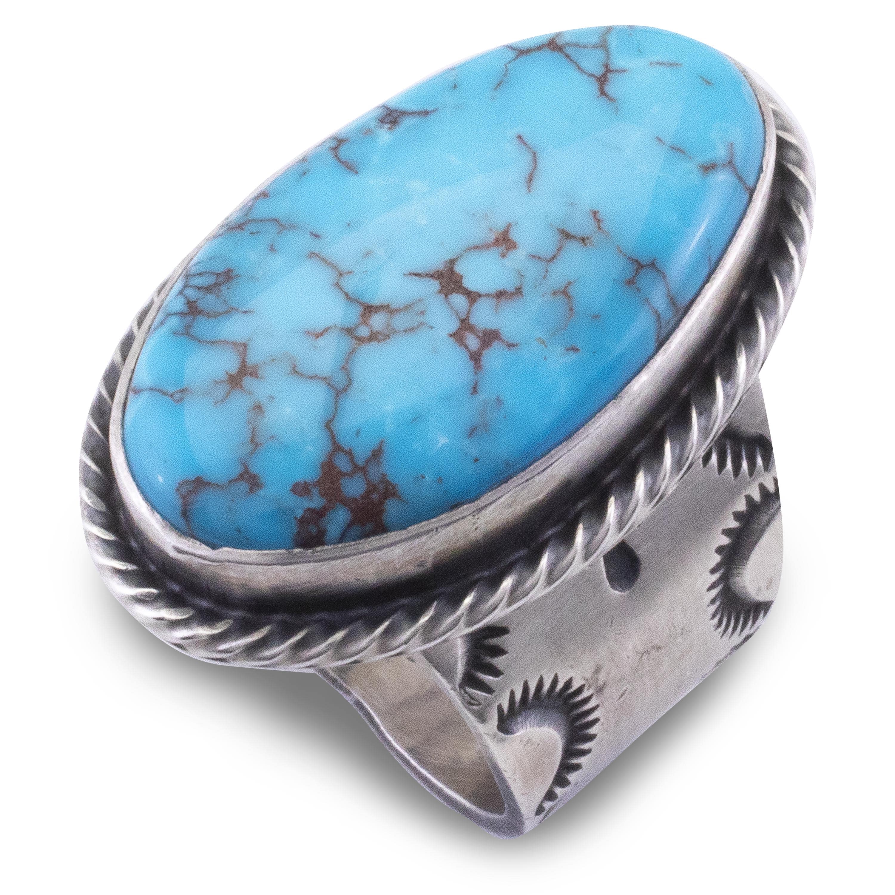 Kalifano Native American Jewelry 8 Prince Turquoise USA Native American Made 925 Sterling Silver Ring NAR1200.047.8