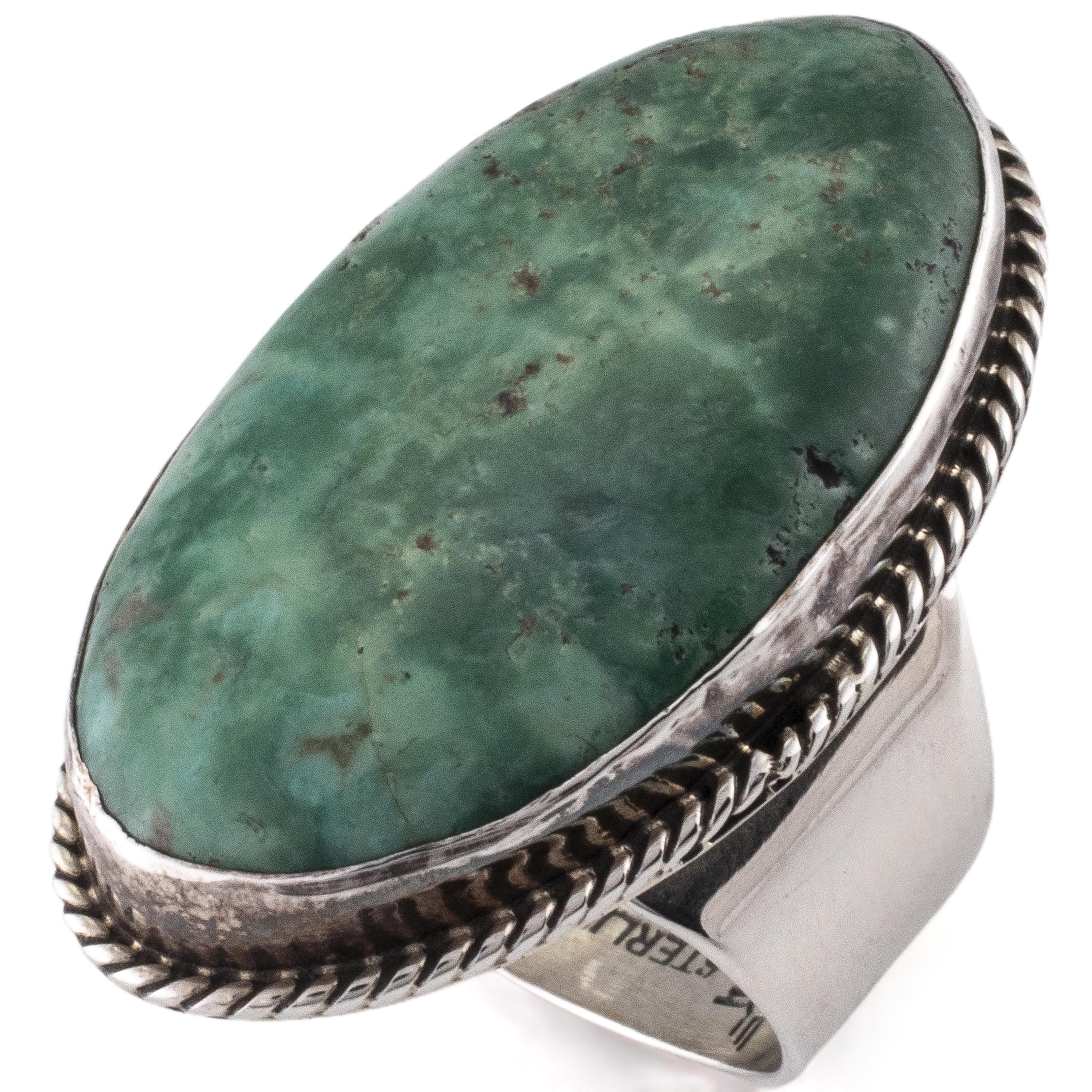 Kalifano Native American Jewelry 8 Ray Tafoya Navajo Green Campitos Turquoise USA Native American Made 925 Sterling Silver Adjustable Ring NAR400.090.8