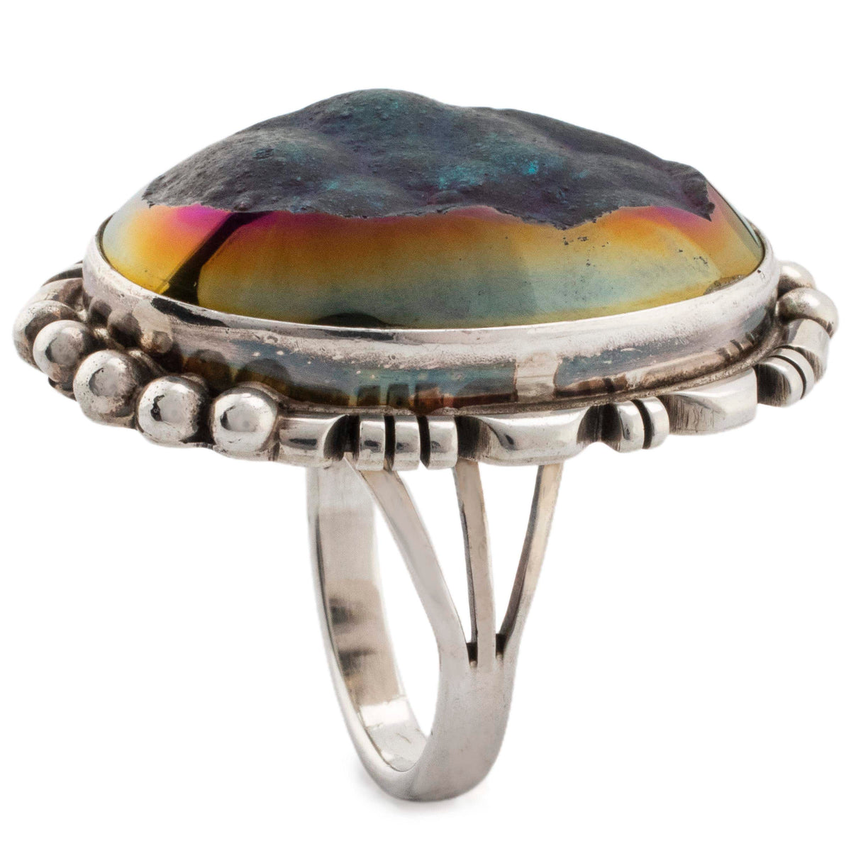 Kalifano Native American Jewelry 9 Danny Clark Druzy Agate USA Native American Made 925 Sterling Silver Ring NAR600.031.9