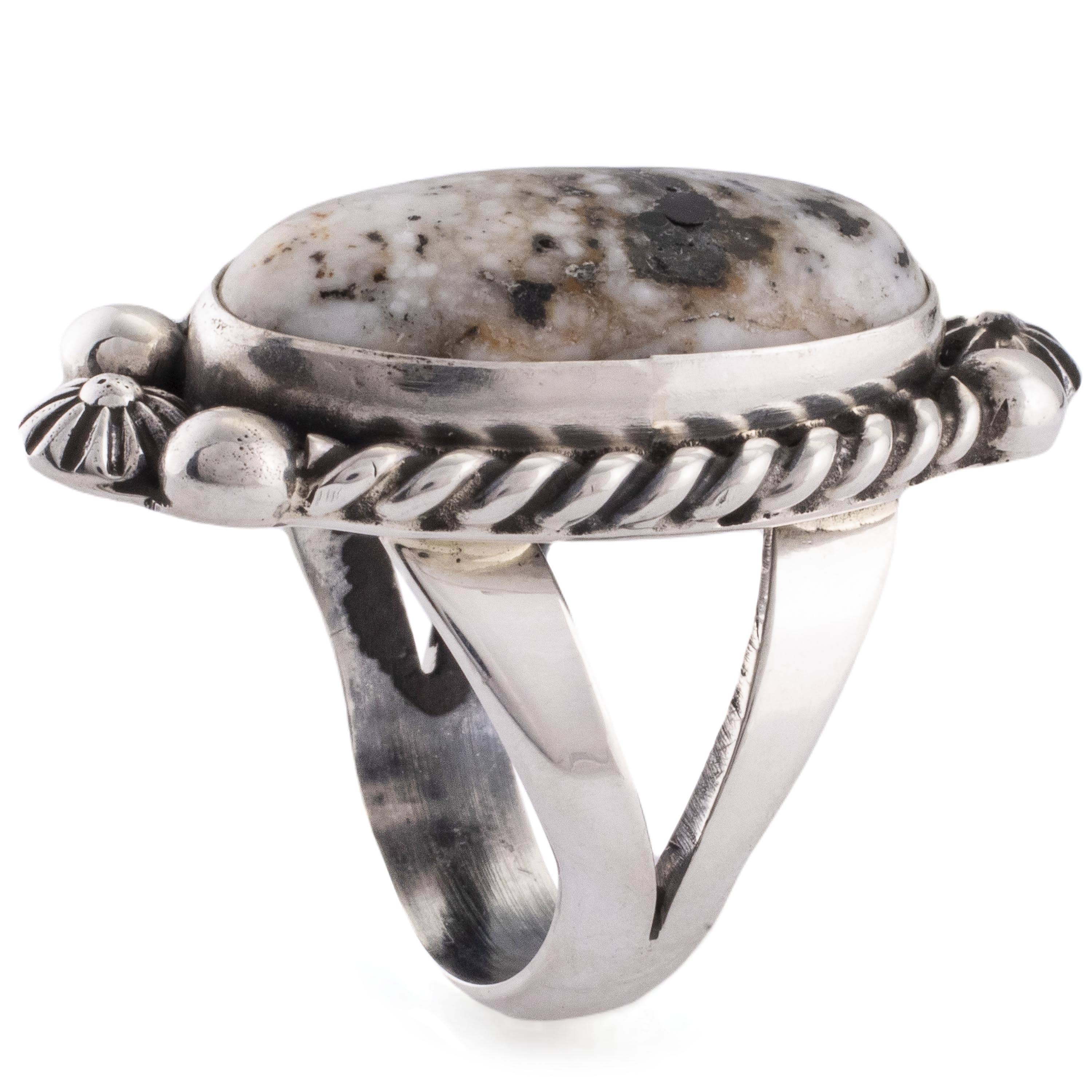 Kalifano Native American Jewelry 9 Eddie Secatero Navajo White Buffalo Turquoise USA Native American Made 925 Sterling Silver Ring NAR800.032.9