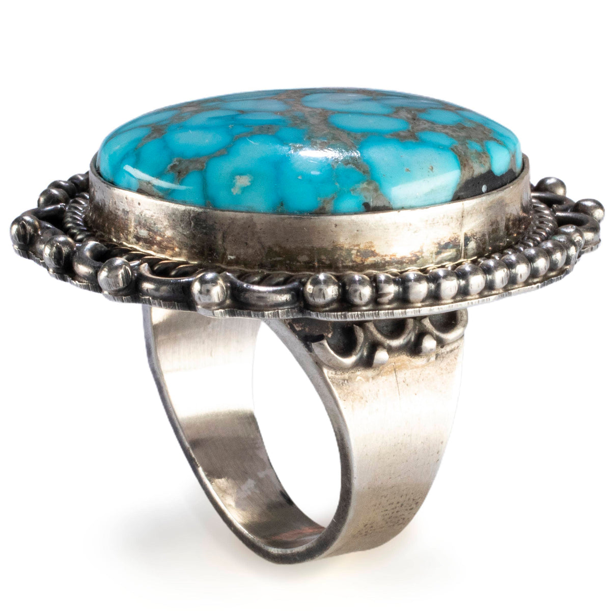 Kalifano Native American Jewelry 9 Michael & Rose Calladitto Navajo Water Web Kingman Turquoise USA Native American Made 925 Sterling Silver Ring NAR1800.014.9