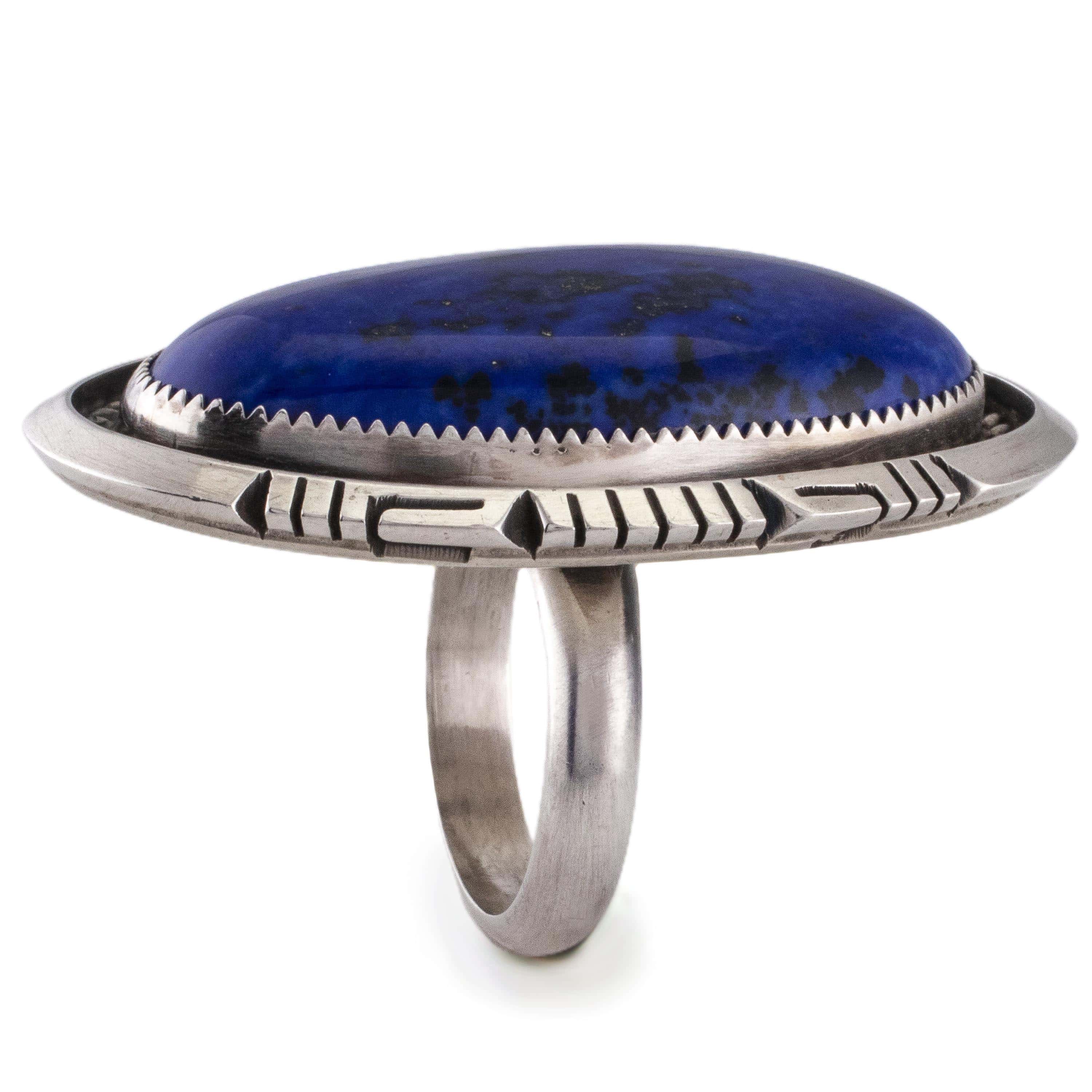 Kalifano Native American Jewelry 9 Robert Shakey Navajo Lapis USA Native American Made 925 Sterling Silver Ring NAR1800.007.9
