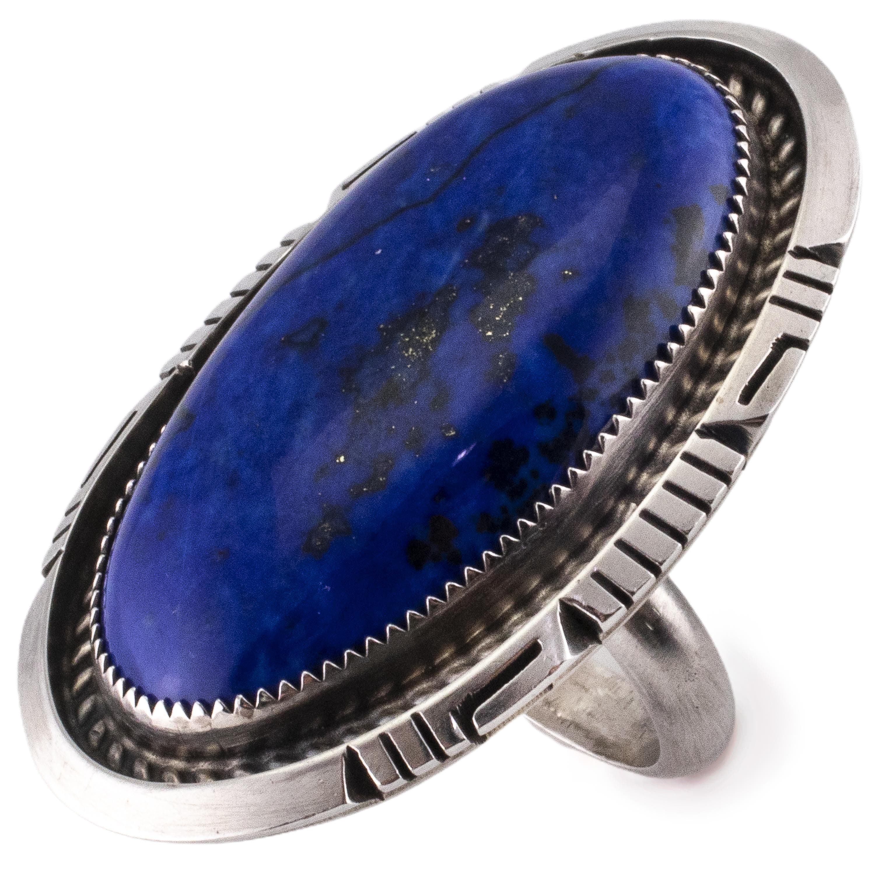 Kalifano Native American Jewelry 9 Robert Shakey Navajo Lapis USA Native American Made 925 Sterling Silver Ring NAR1800.007.9