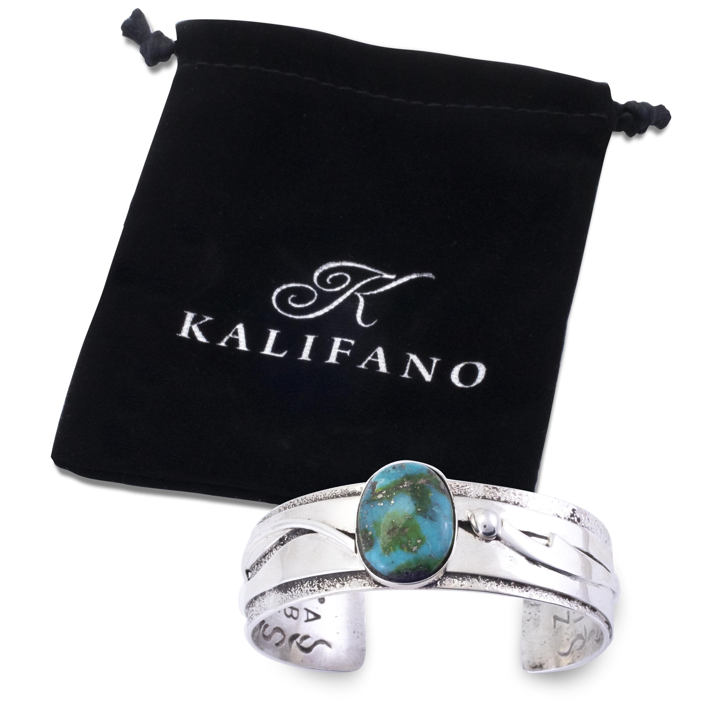 Kalifano Native American Jewelry Abraham Peina Zuni Sonoran Gold Turquoise USA Native American Made 925 Sterling Silver Cuff NAB3000.009