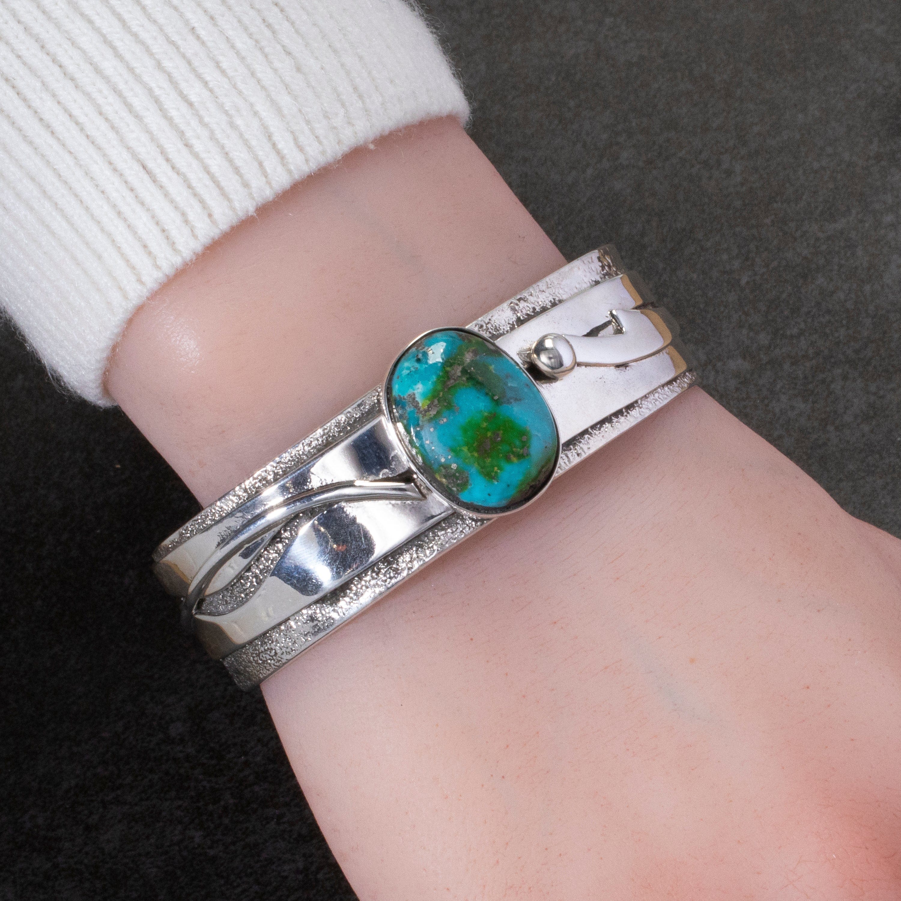 Kalifano Native American Jewelry Abraham Peina Zuni Sonoran Gold Turquoise USA Native American Made 925 Sterling Silver Cuff NAB3000.009