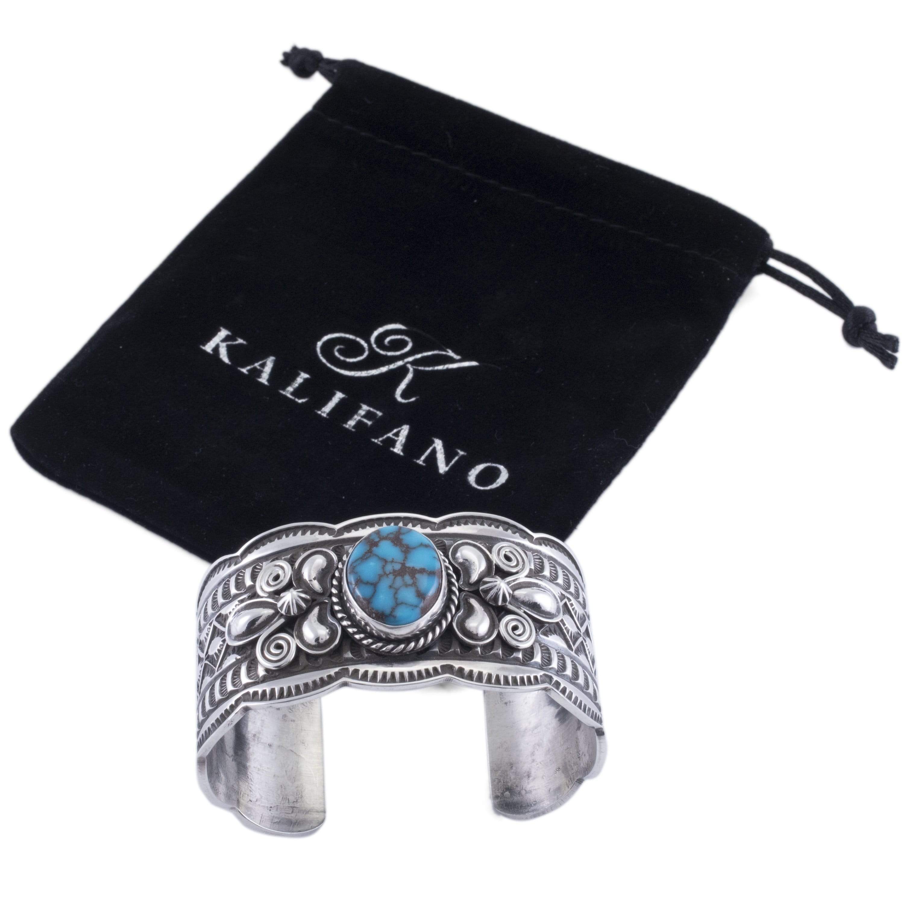 Kalifano Native American Jewelry Andy Cadman Egyptian Turquoise USA Native American Made 925 Sterling Silver Cuff NAB3000.004