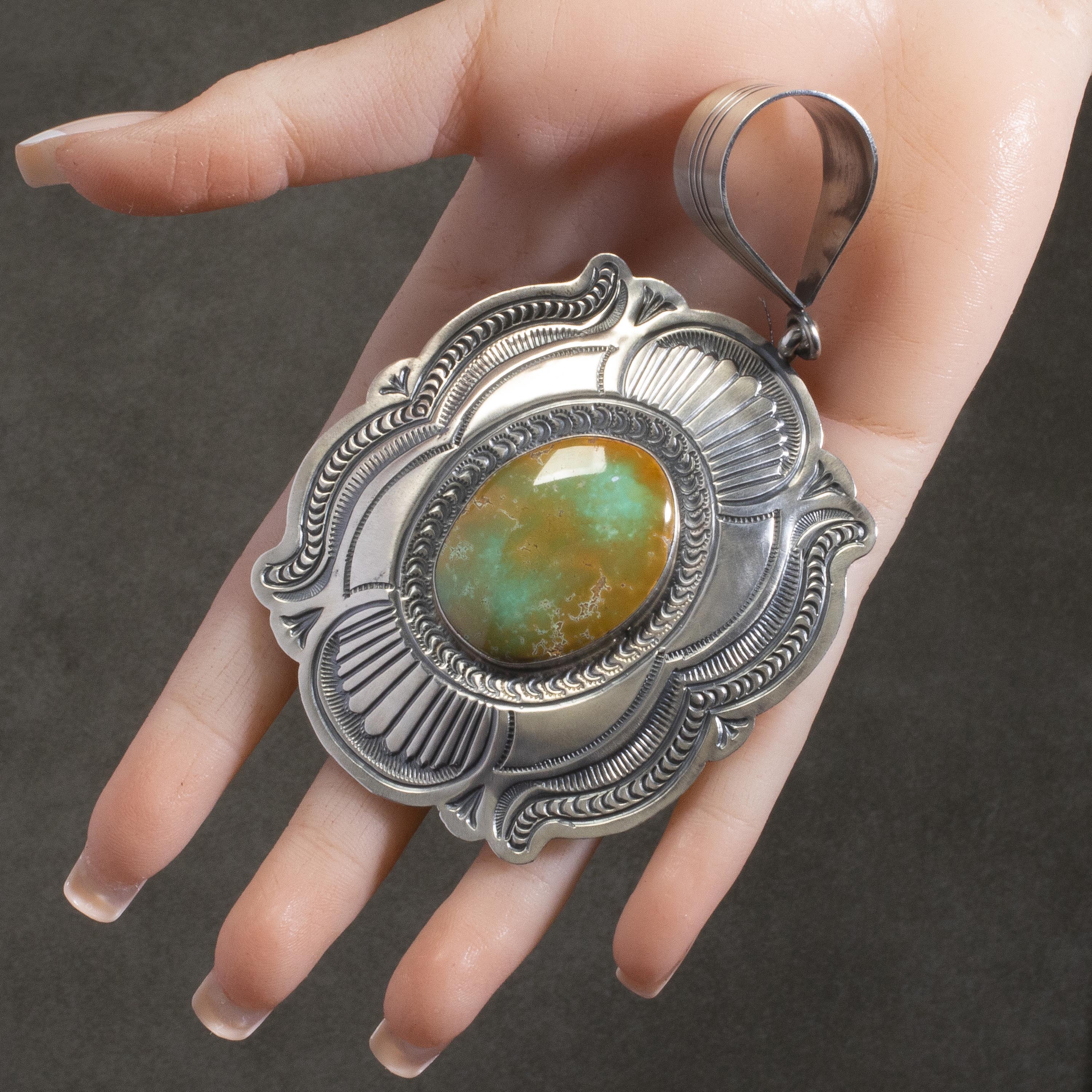 Kalifano Native American Jewelry Arnold Blackgoat Navajo Carico Lake Turquoise USA Native American Made 925 Sterling Silver Pendant NAN1900.005