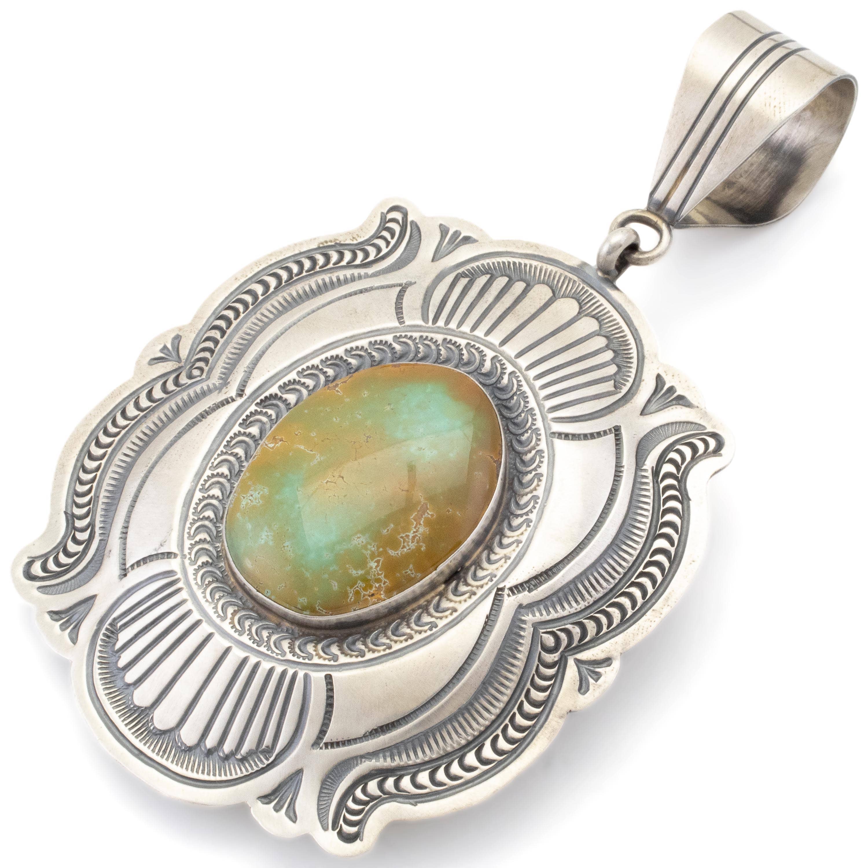 Kalifano Native American Jewelry Arnold Blackgoat Navajo Carico Lake Turquoise USA Native American Made 925 Sterling Silver Pendant NAN1900.005