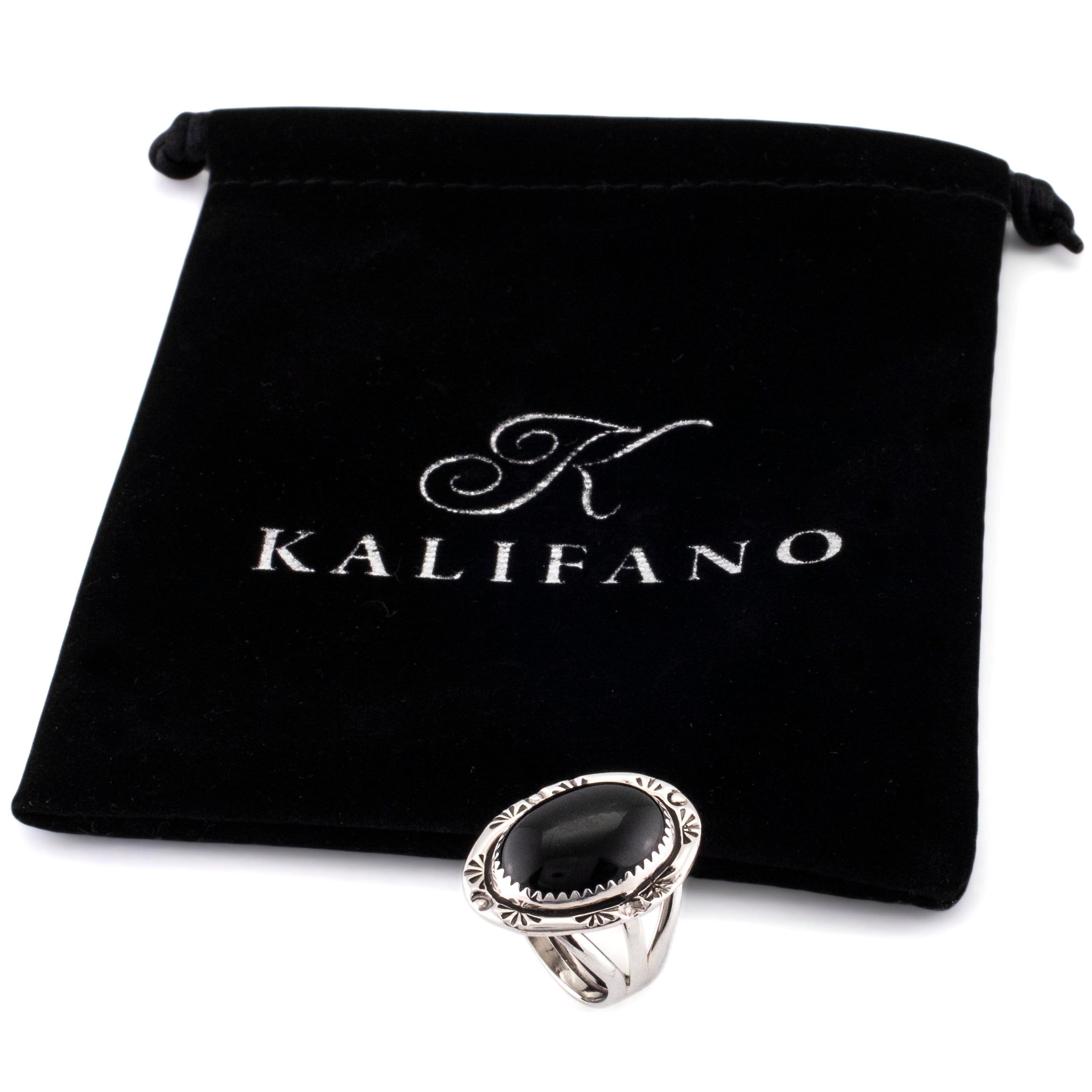 Kalifano Native American Jewelry Black Onyx Oval USA Native American Made 925 Sterling Silver Ring