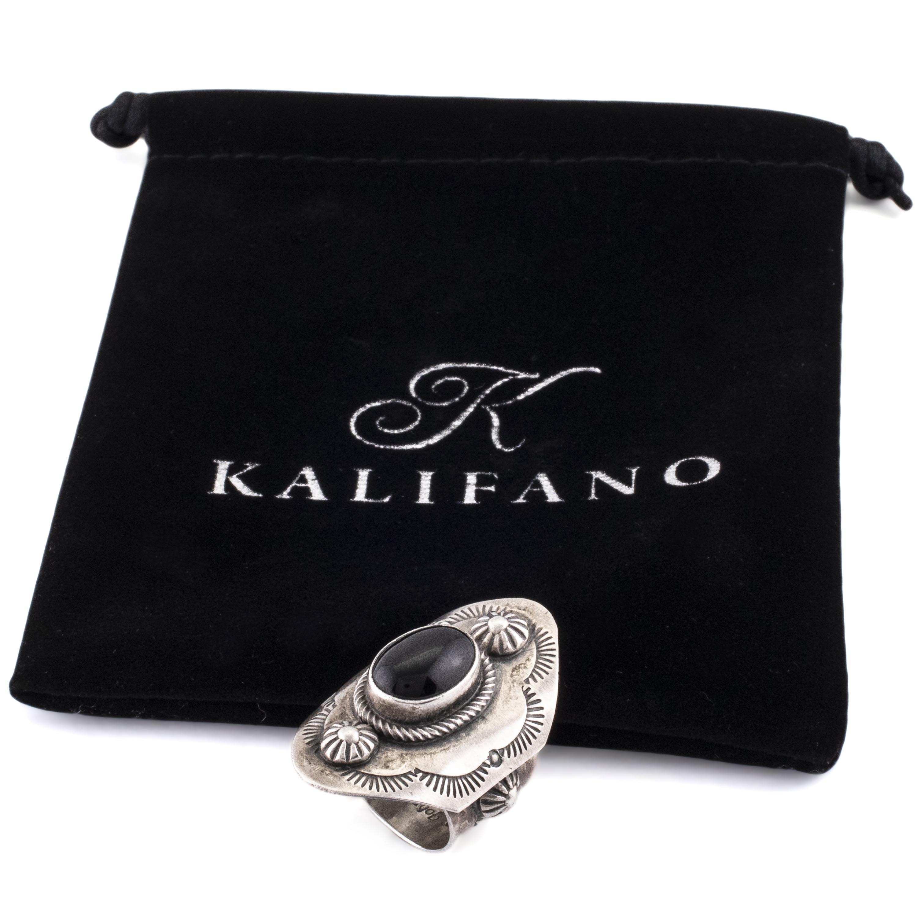 Kalifano Native American Jewelry Bobby Johnson Navajo Black Onyx USA Native American Made 925 Sterling Silver Ring