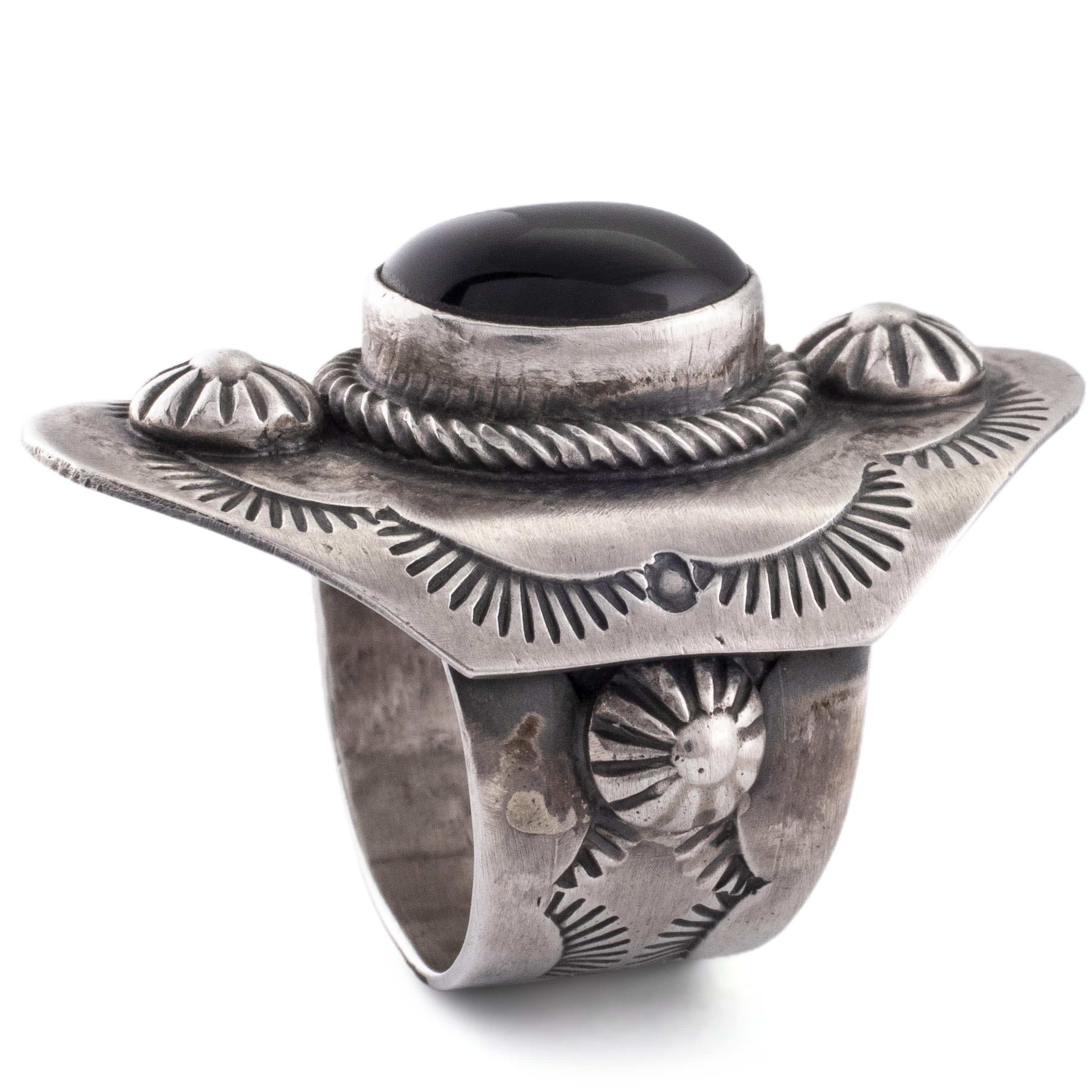 Kalifano Native American Jewelry Bobby Johnson Navajo Black Onyx USA Native American Made 925 Sterling Silver Ring