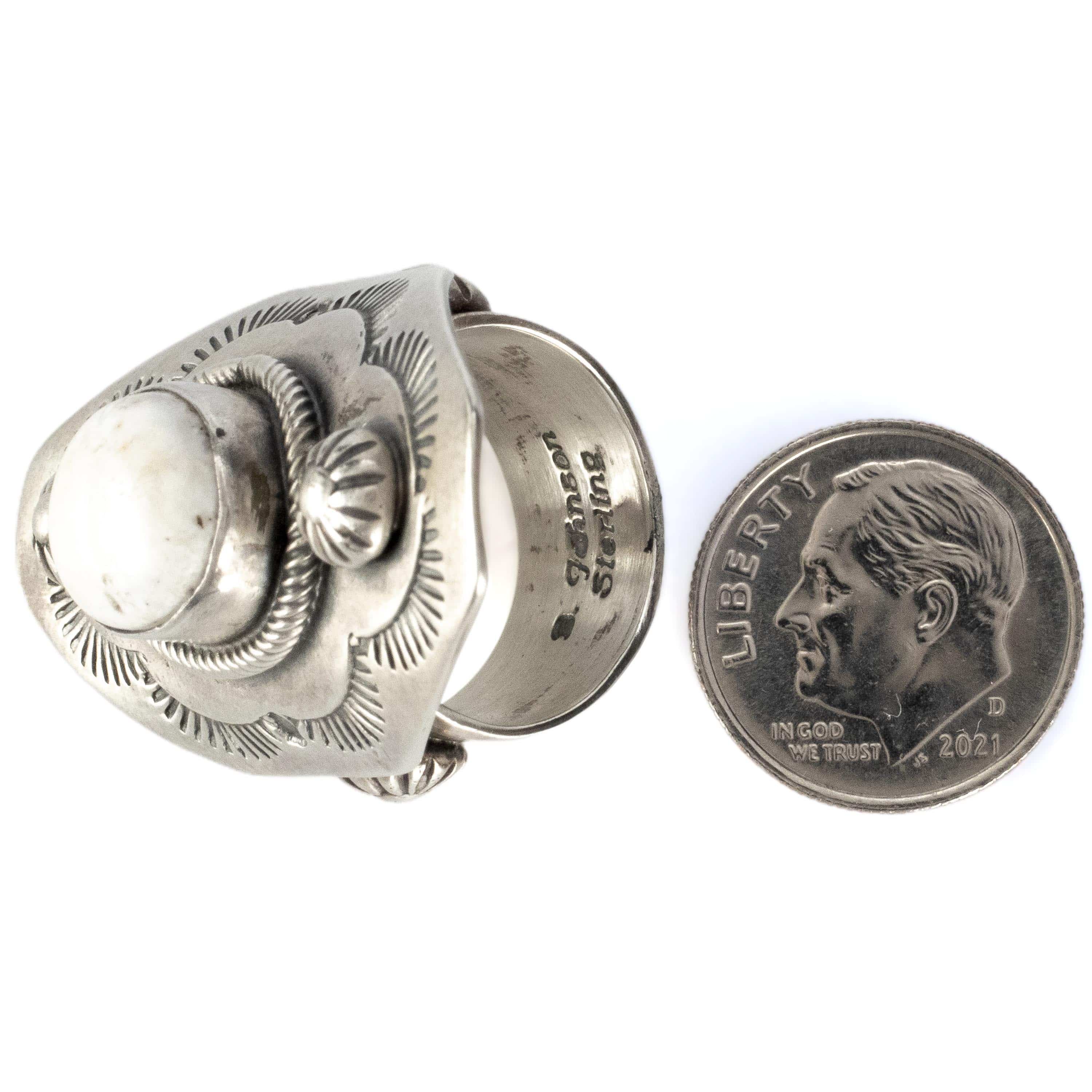 Kalifano Native American Jewelry Bobby Johnson Navajo White Buffalo USA Native American Made 925 Sterling Silver Ring