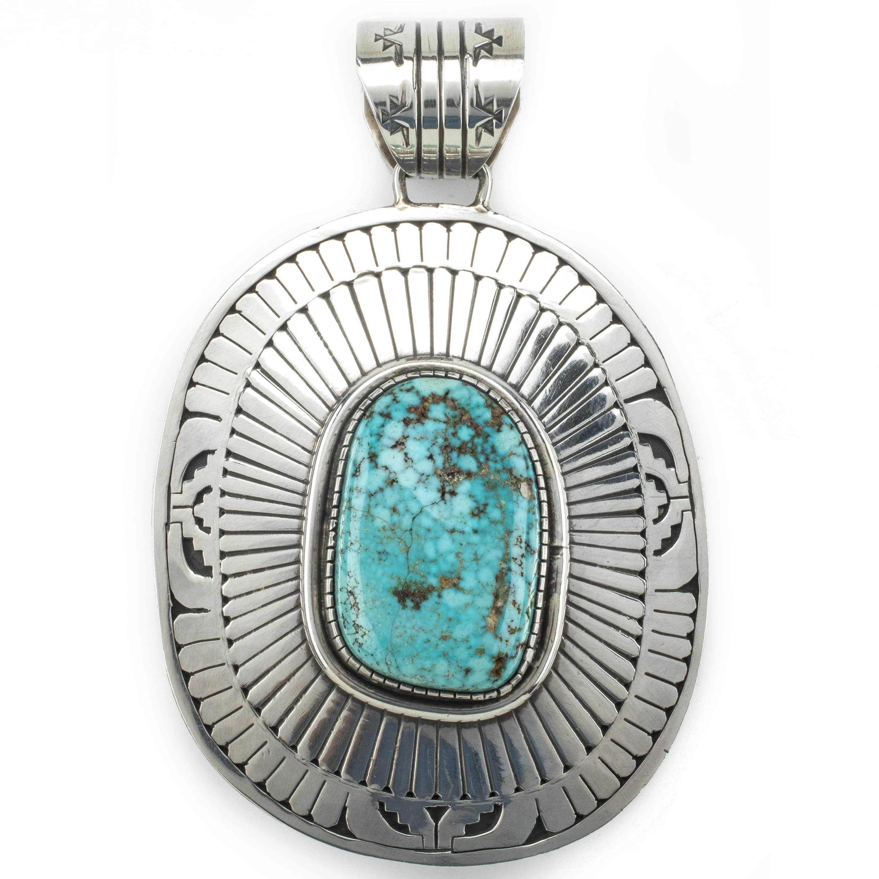 Kalifano Native American Jewelry Carico Lake Turquoise USA Native American Made 925 Sterling Silver Pendant NAN3300.001
